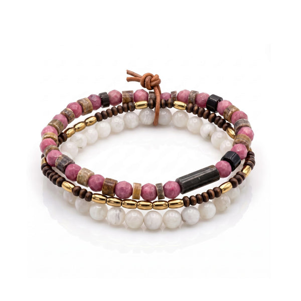 Cassian Pink Jasper & Quartz 3-Piece Bracelet Set | JAREDJAMIN