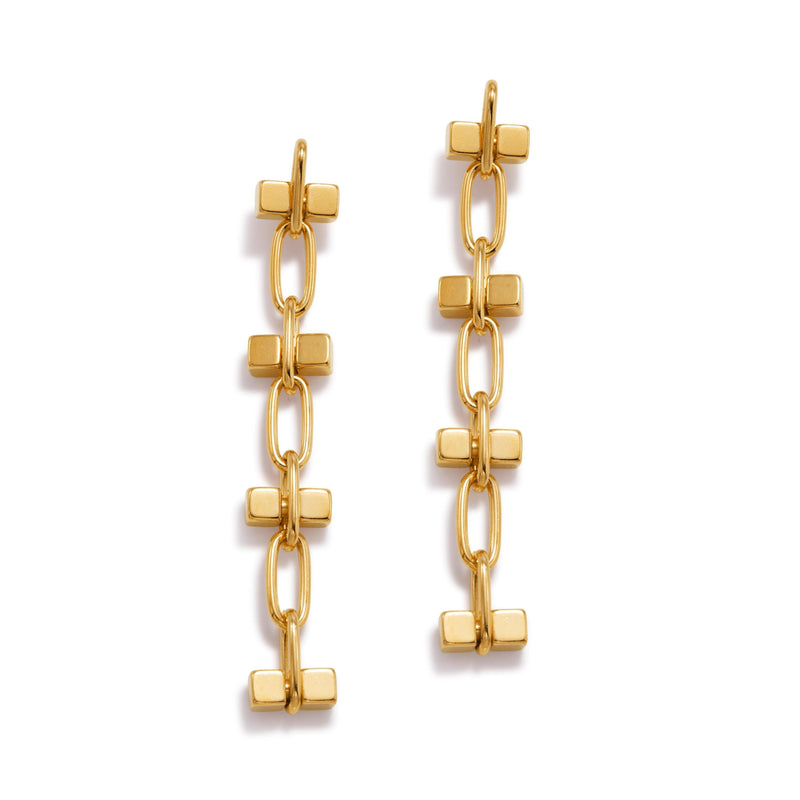 Les or Blockbuster 4 Block boucles d'oreilles par JAREDJAMIN Bijoux en Ligne are 18K or plated, avec a sleek row of alternating rectangular bars et oval links dans un modern, geometric clip design avec a poli finish.