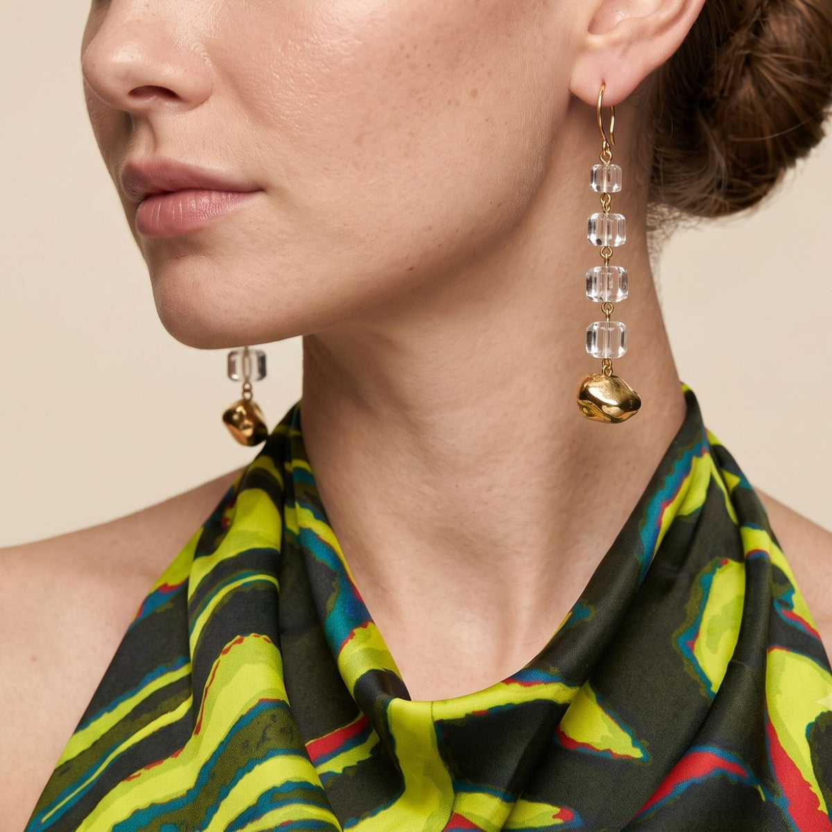 Koa Gold Graduated Crystal Cube Dangle Earrings
