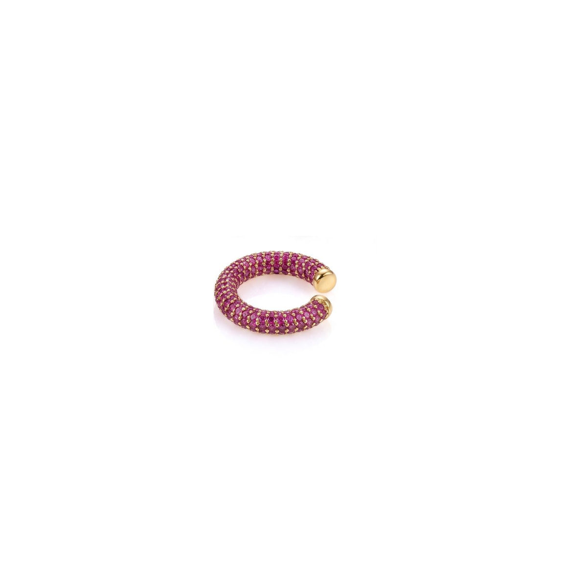 Hand-assembled in our West Hollywood studio, the Elara CZ Gold Plated Ear Cuff refracts light along rows of ruby-hued cubic zirconia. Sculpted in small batches with an eco-conscious ethos. Style Note: punctuates crisp collars or after-dark silk.