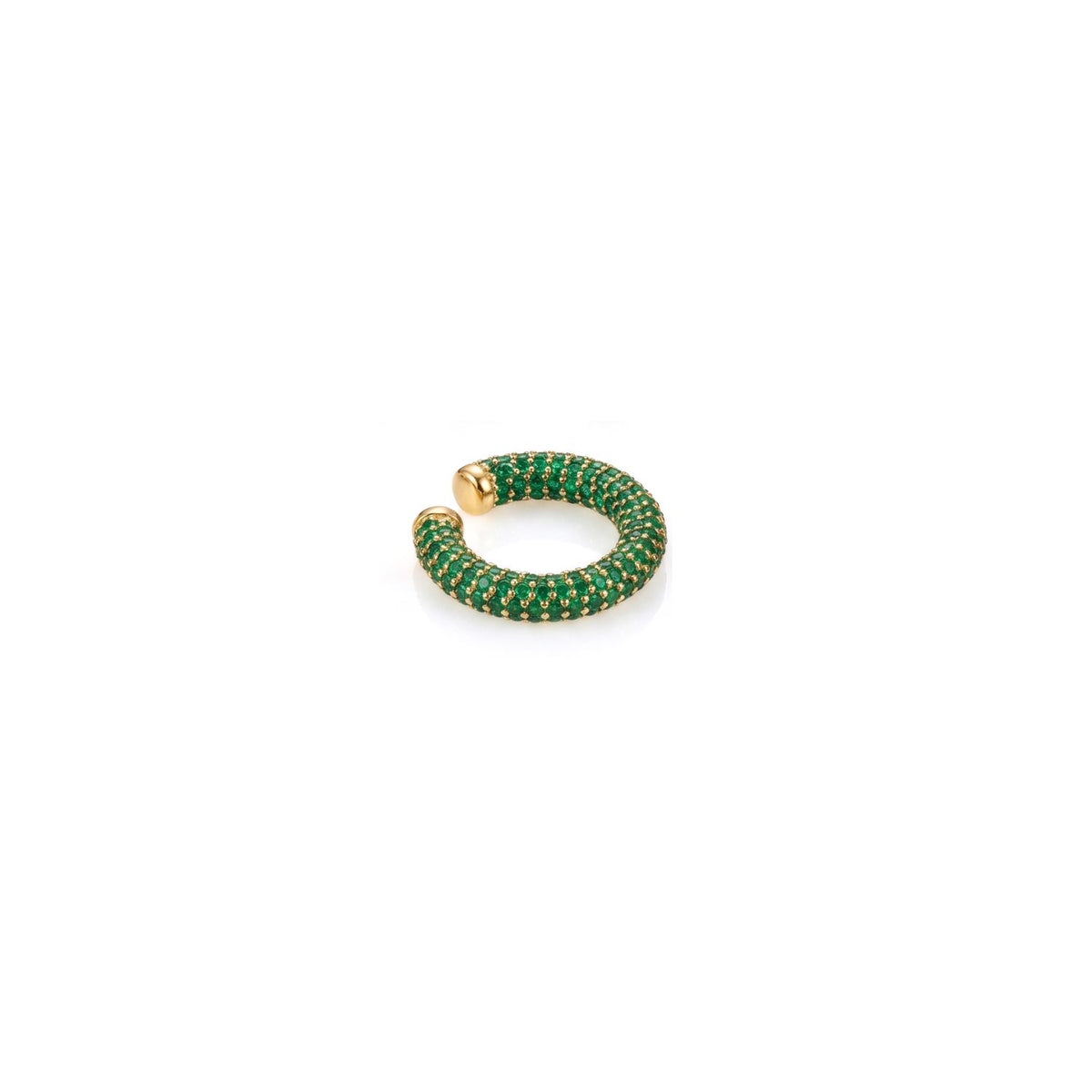 Hand-assembled in our West Hollywood studio, the Elara CZ Gold Plated Ear Cuff punctuates its near-complete arc with dense, emerald micro-pavé. Forged small-batch and eco-minded. Style Note: refracts light—layer from crisp button-down to silk slip dress.