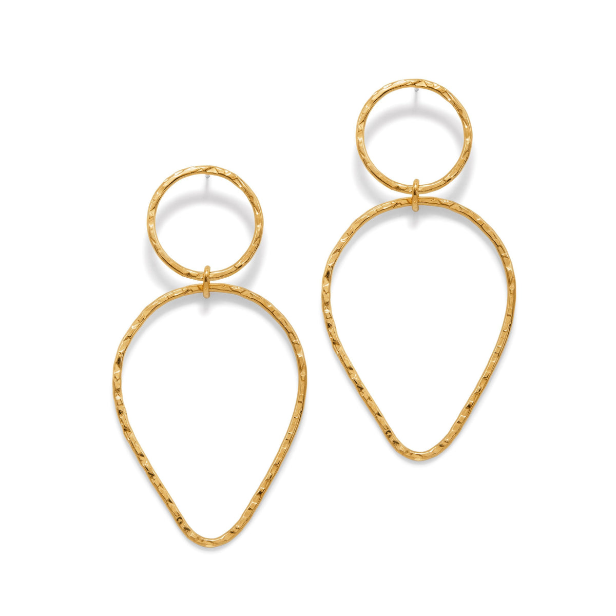 Les or texturé Tear Post boucles d'oreilles par JAREDJAMIN Bijoux en Ligne are 18K or hammered boucles d'oreilles avec a small circle linked to a larger open teardrop, creating a lightweight, modern geometric look avec an irregular finish.