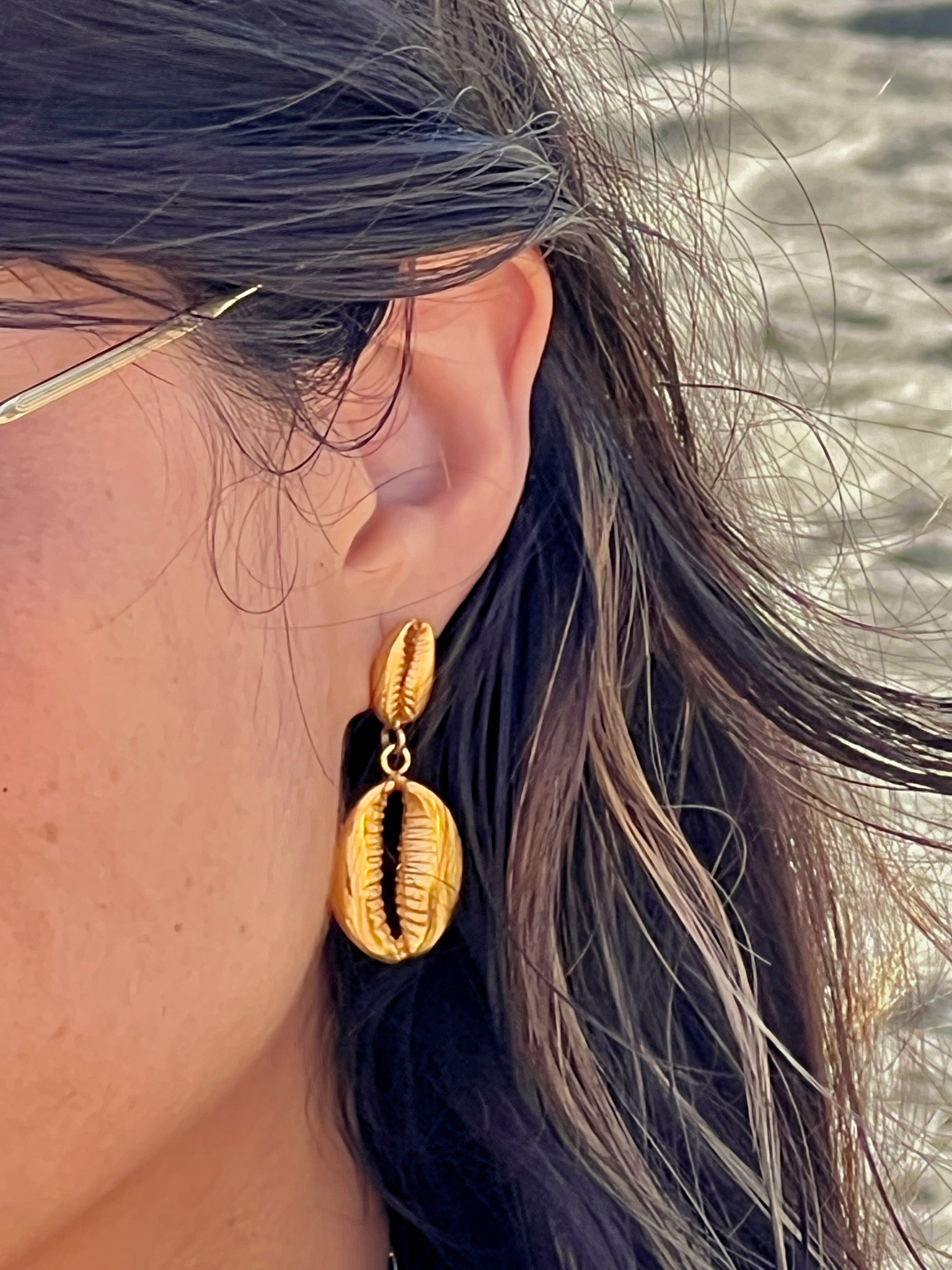 Gold Cowrie Drop Earrings-Earrings-JAREDJAMIN Jewelry Online-JAREDJAMIN