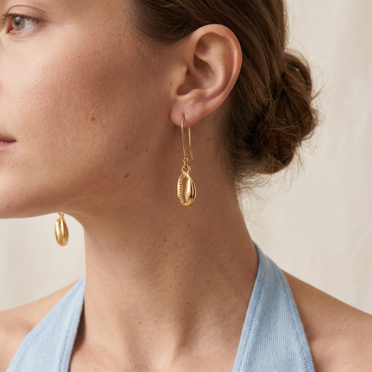 Gold Cowrie French Hook Earrings