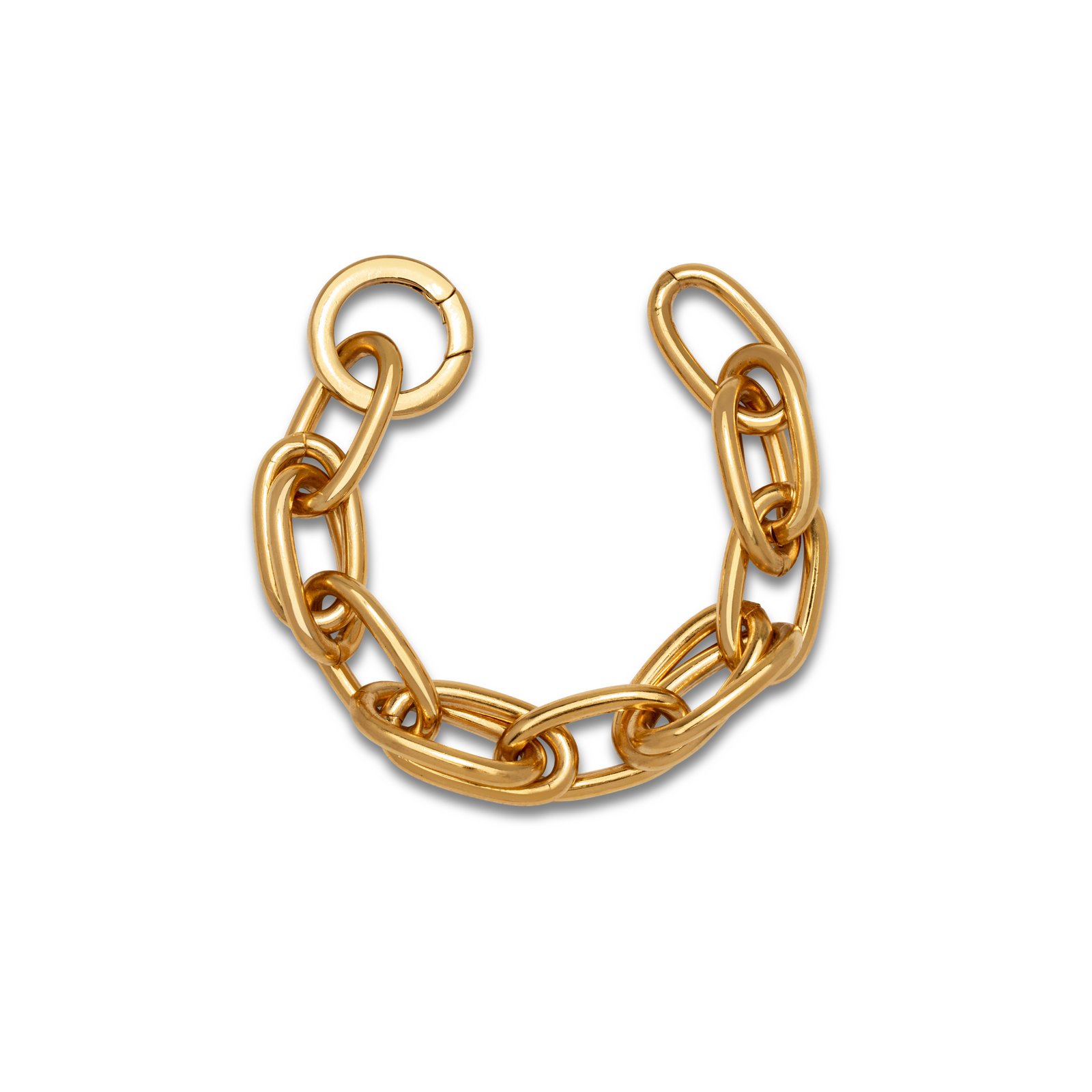 The Gold Everly Every Other Bracelet by JAREDJAMIN Jewelry Online features large, polished oval links and a detachable Clicker clasp—an elegant 18K gold-plated design displayed on a white background.