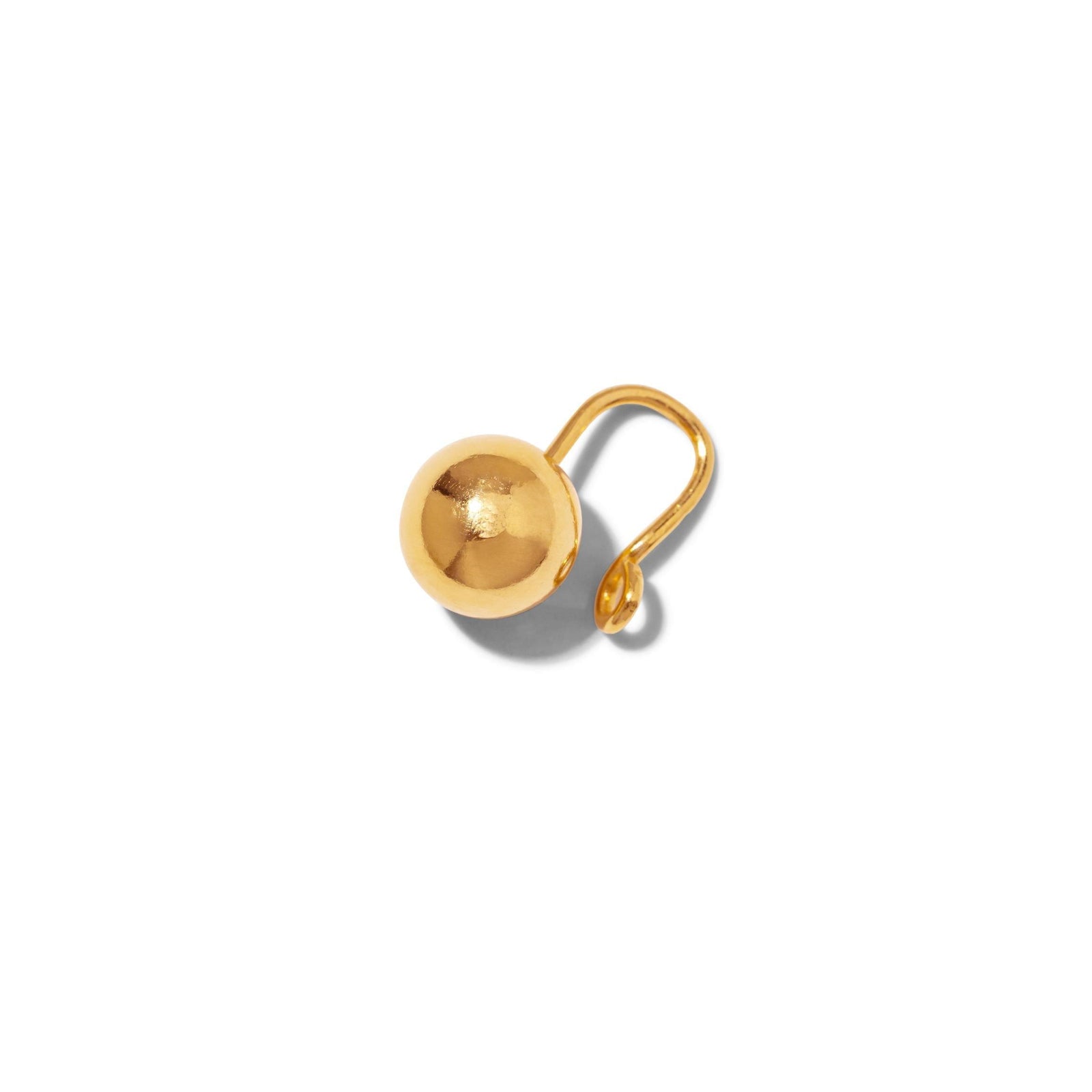 The Gold Orbita Ear Cuff Earring by JAREDJAMIN Jewelry Online is shown against a white background, highlighting its smooth, reflective 18K gold-plated finish and minimalistic unisex design.