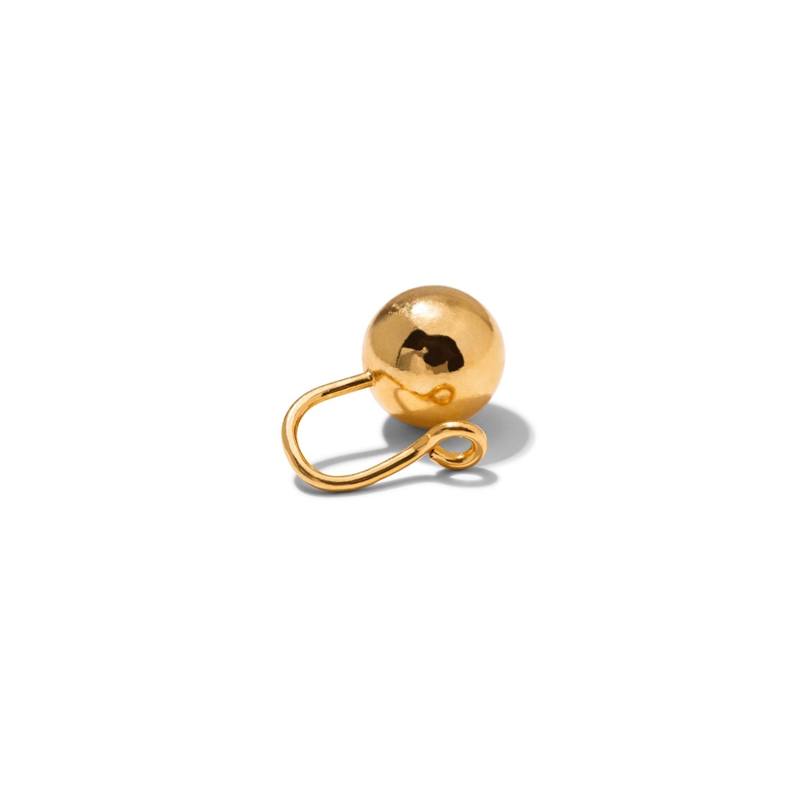 The Gold Orbita Ear Cuff Earring by JAREDJAMIN Jewelry Online is shown against a white background, highlighting its smooth, reflective 18K gold-plated finish and minimalistic unisex design.