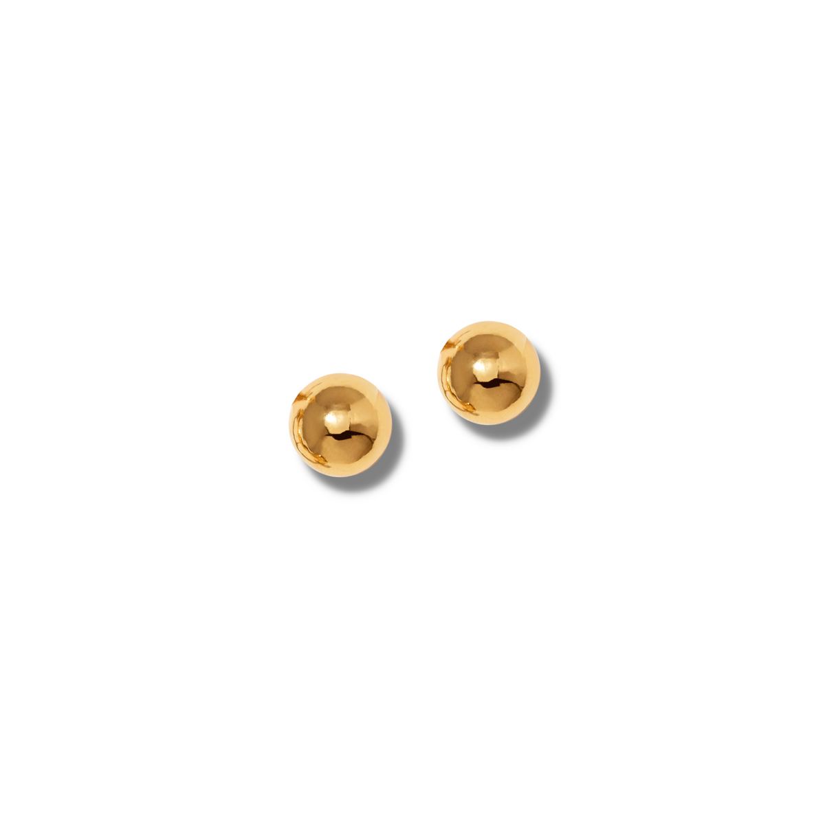 Les or Orbita puce Post boucles d'oreilles par JAREDJAMIN Bijoux en Ligne are présenté sur a plain fond blanc, avec each poli 18K or boucle d'oreille casting a soft shadow to highlight their smooth, minimalist spherical design.