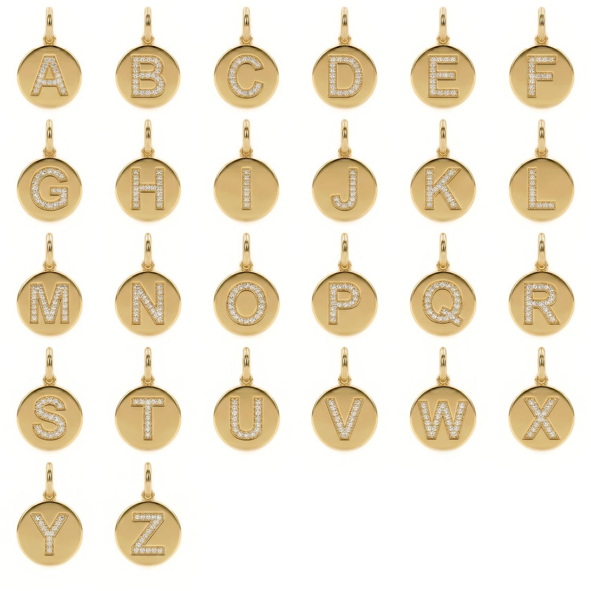 Hand-assembled in our West Hollywood studio, these gold pave initial charms sculpt shimmering letters with precisely set gemstones. Made sustainably in small batches. Style Note: punctuates both tailored shirting and layered, after-dark ensembles.
