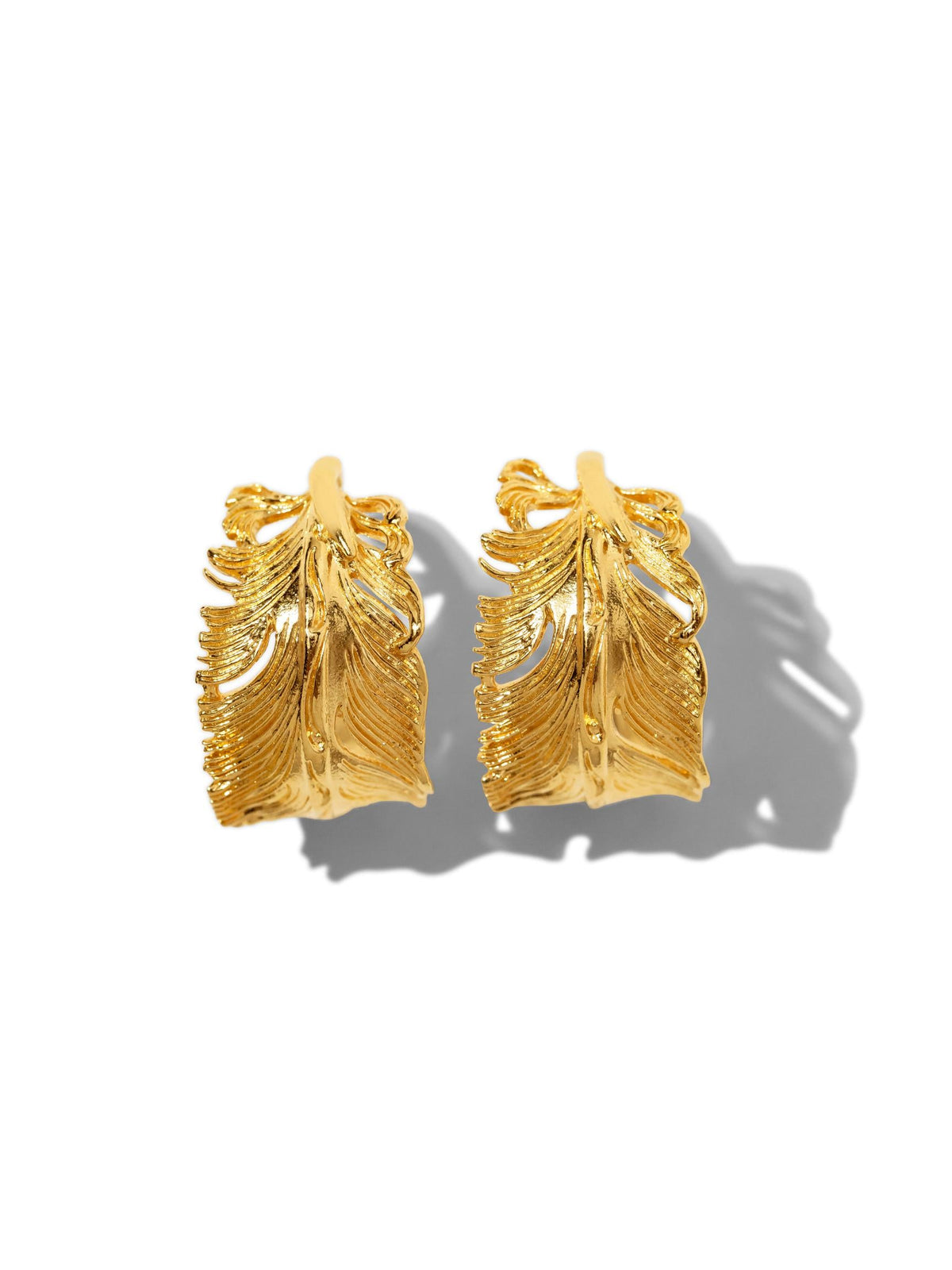 Gold Plume Hoop Earrings-Earrings-JAREDJAMIN Jewelry Online-JAREDJAMIN