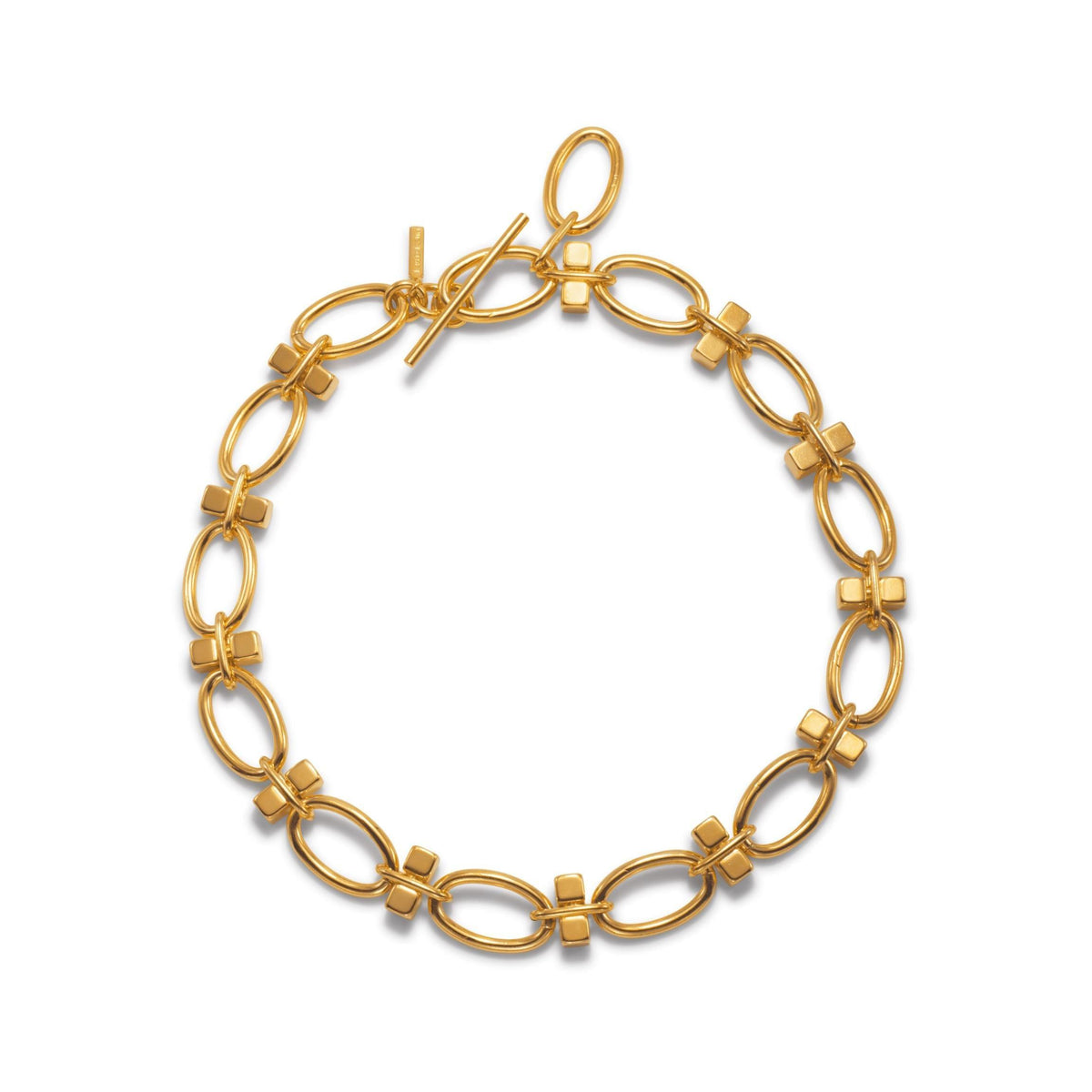 Los oro Reign Collier collar de JAREDJAMIN Joyería Online features pulido oro oval links joined by small, cross-shaped connectors in an elegante alternating pattern—perfect for pairing con your favorite link cadena joyería.