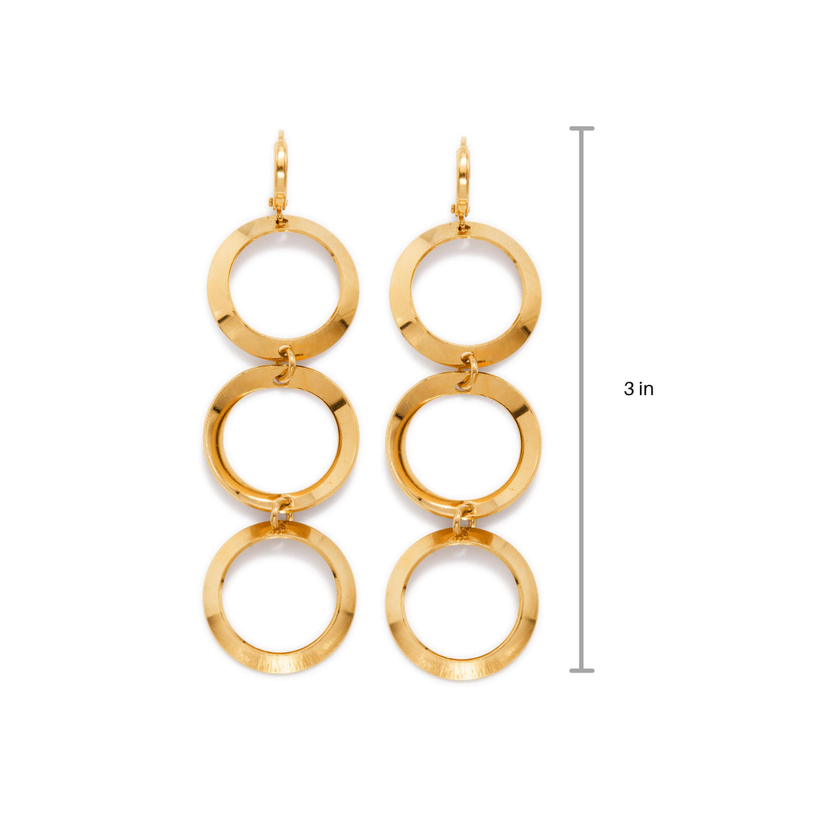 Les or Rimini Loop boucles d'oreilles par JAREDJAMIN Bijoux en Ligne présentent three interlocking open circles, are 18K or plated, lightweight, hang vertically, et measure about 3 inches long.