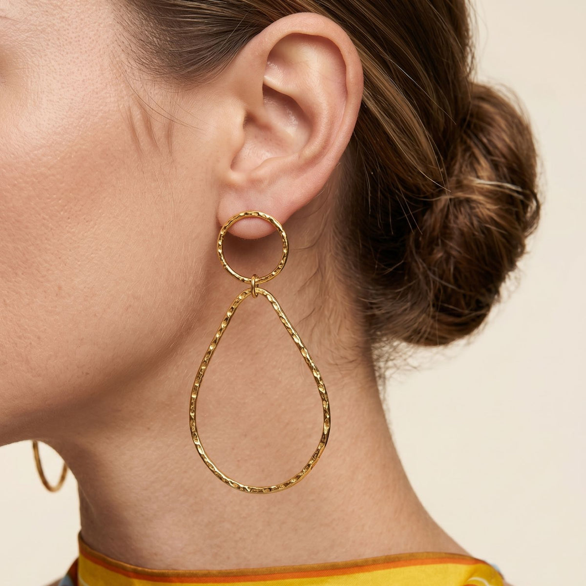 Gold Textured Tear Post Earrings