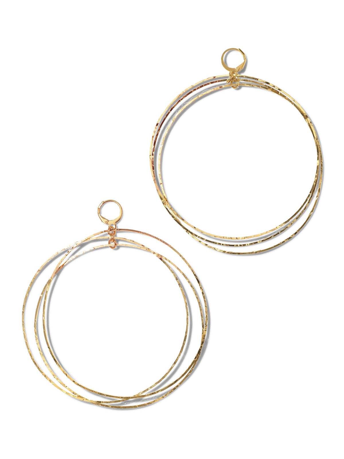 Gold Triple Halo Hoop Earrings-Earrings-JAREDJAMIN Jewelry Online-Large 4&quot;-JAREDJAMIN