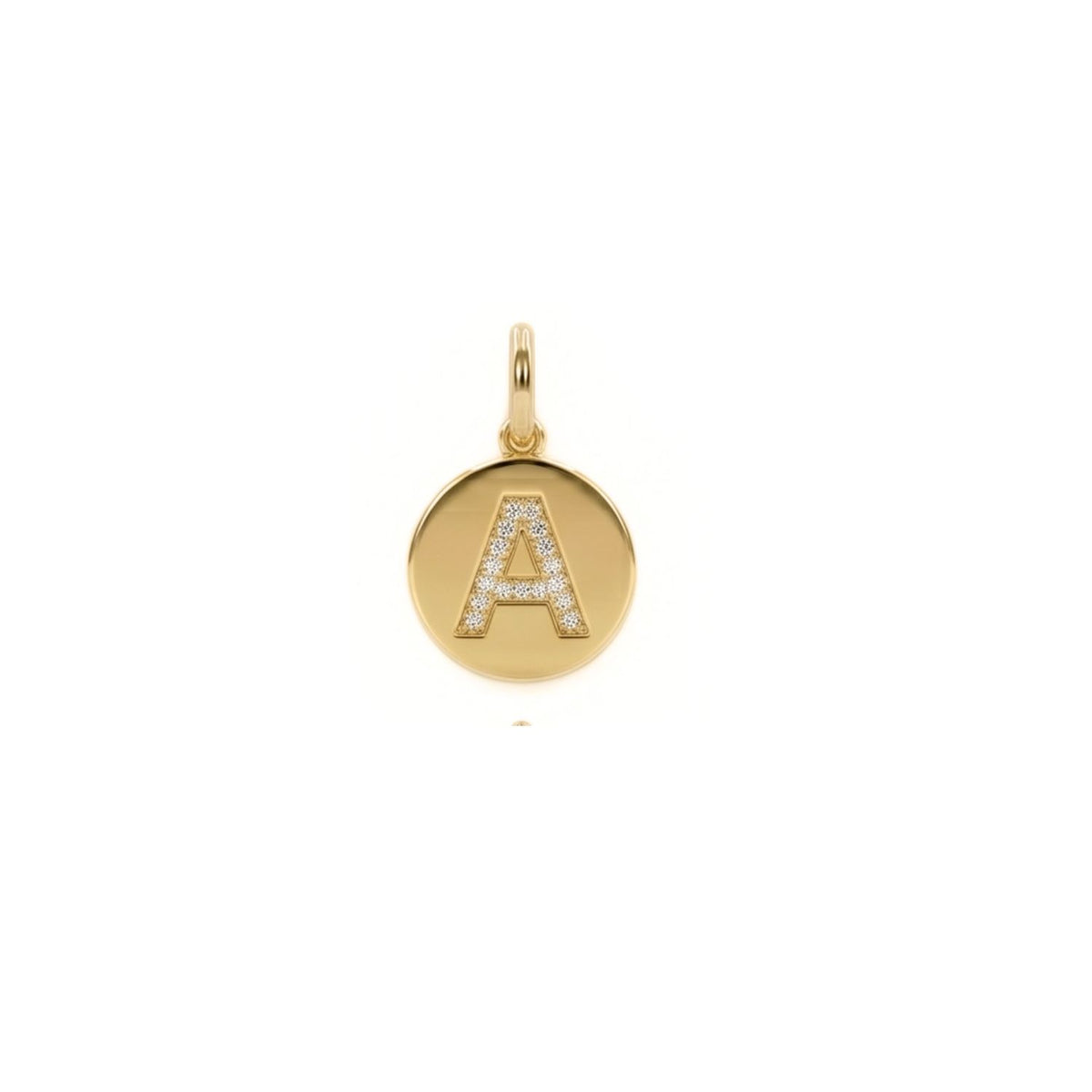 Hand-assembled in our West Hollywood studio, this round gold pendant captures light with a pavé “A” in cubic zirconia. Crafted in eco-conscious, small batches. Style Note: punctuates everything from crisp shirting to silk slip dresses.