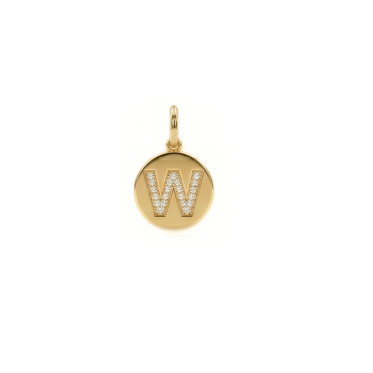 A hand-assembled West Hollywood original: polished gold disc punctuated by a cubic zirconia-encrusted “W,” suspended from an engraved loop. Crafted in small, eco-conscious batches. Style Note: pairs crisply with denim or slips into after-dark tailoring.
