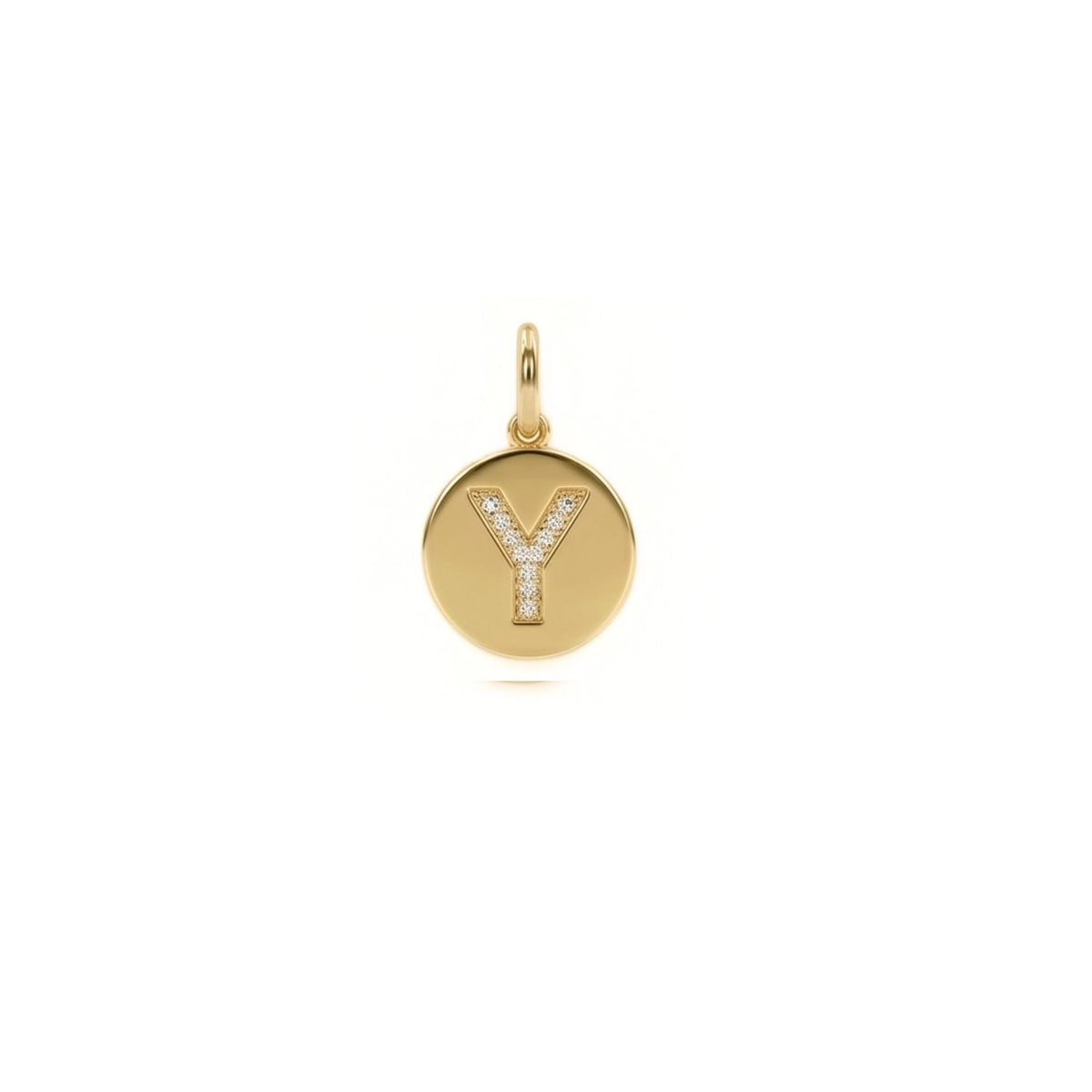 The Gold Pavé Initial Pendant Charm spotlights a sculpted gold disc, punctuated by a diamond-studded “Y” and finished with a polished loop. Hand-assembled in our West Hollywood studio in eco-conscious small batches. Style note: pairs seamlessly, day-to-night.
