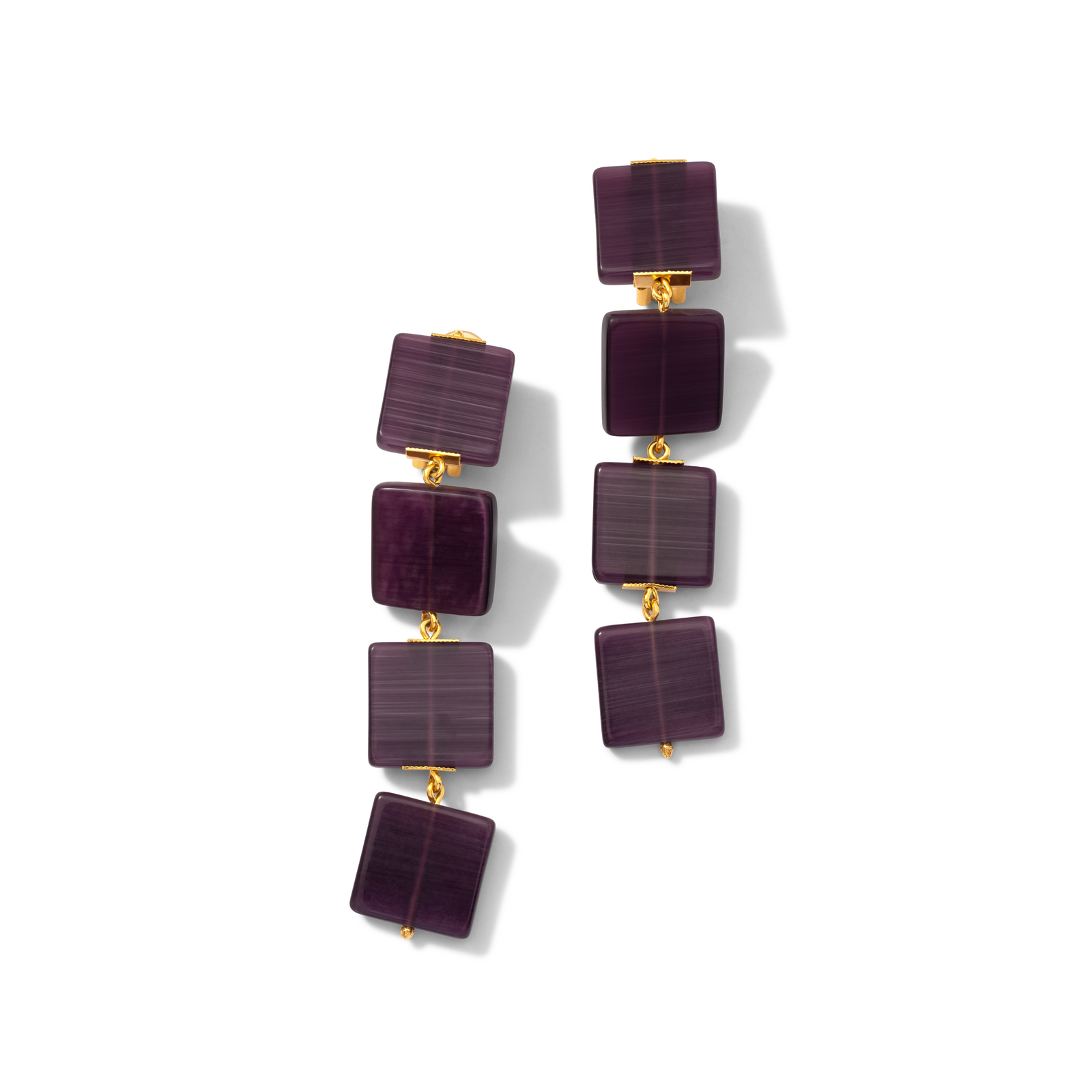 The Hollywood Squares Clip On Earrings from JAREDJAMIN Jewelry Online add retro flair to any outfit. Lightweight and comfortable, these purple square dangles are perfect for everyday wear.