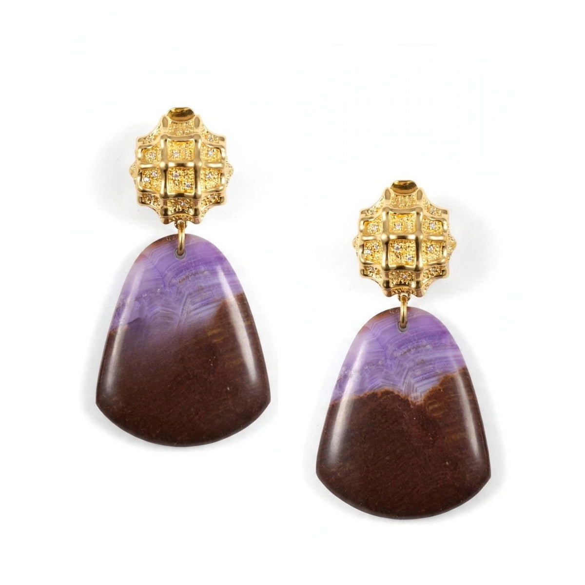 Honeycomb Clip on Earrings with Jasper