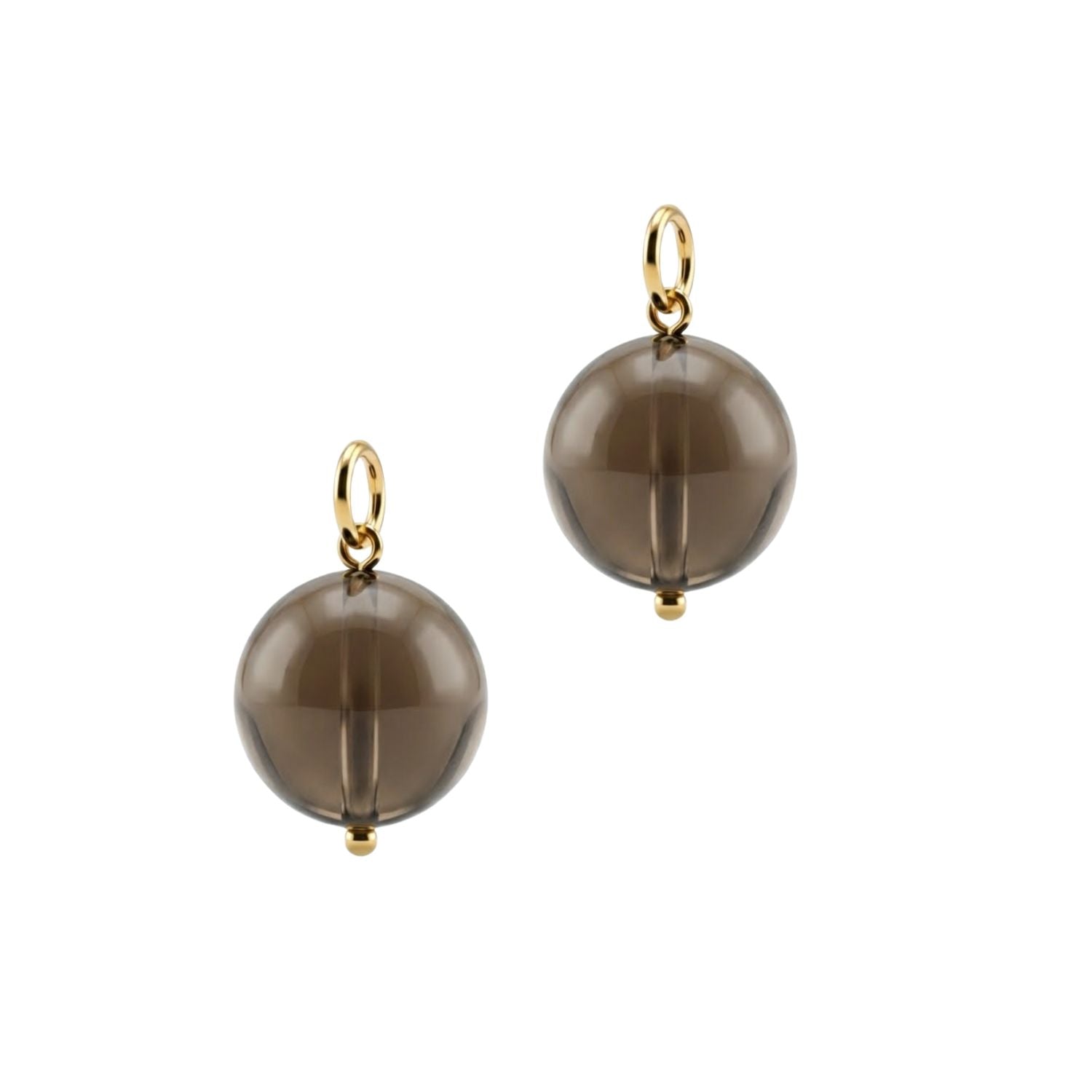 The Hooptastic Gemstone Drop Gold Hoop Earrings by JAREDJAMIN Jewelry Online feature round, translucent brown gemstones with 18K gold hoops, offering a smooth, glossy finish set against a plain white background.