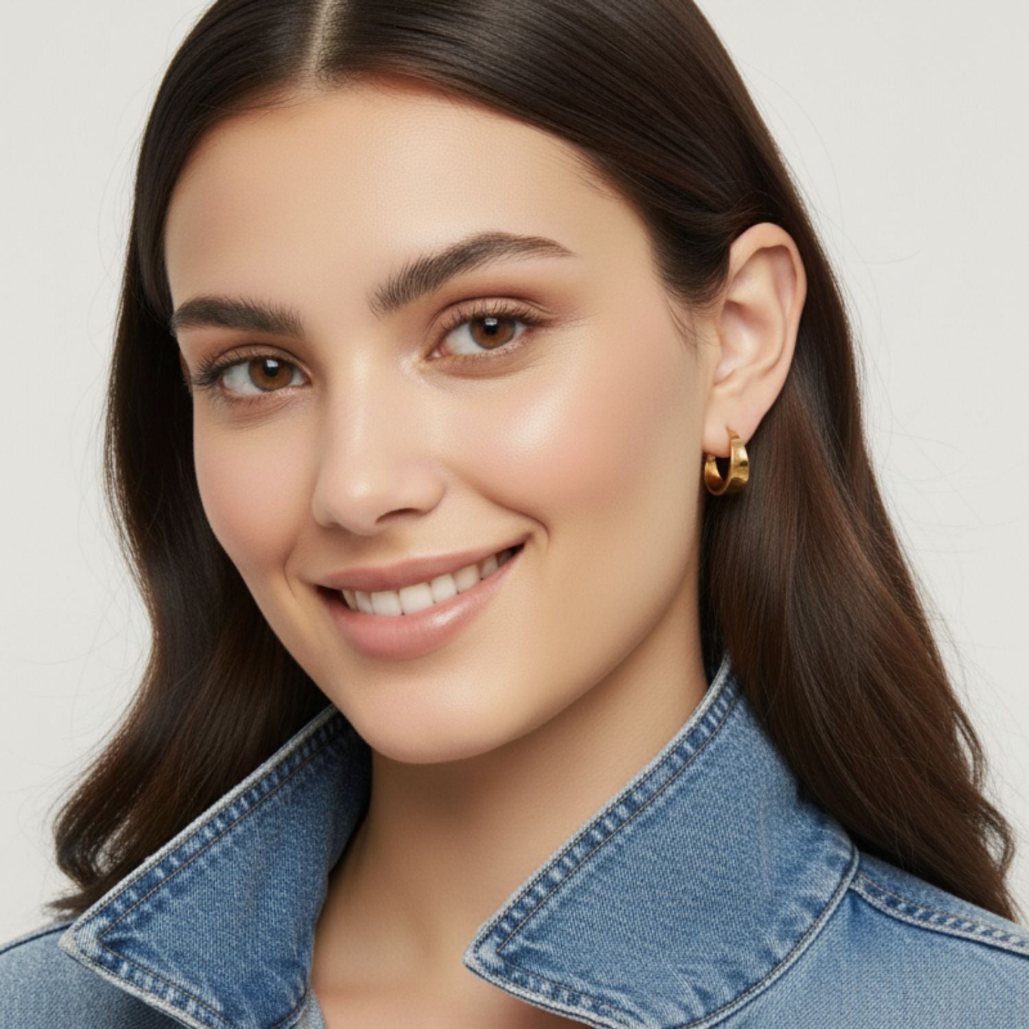 The Gold Gaby Hoop Earrings by JAREDJAMIN Jewelry Online are petite, 18K gold hoops with a smooth, shiny finish. Shown on a white background, these partial-circle earrings have thin posts and cast soft shadows—ideal for daily wear.
