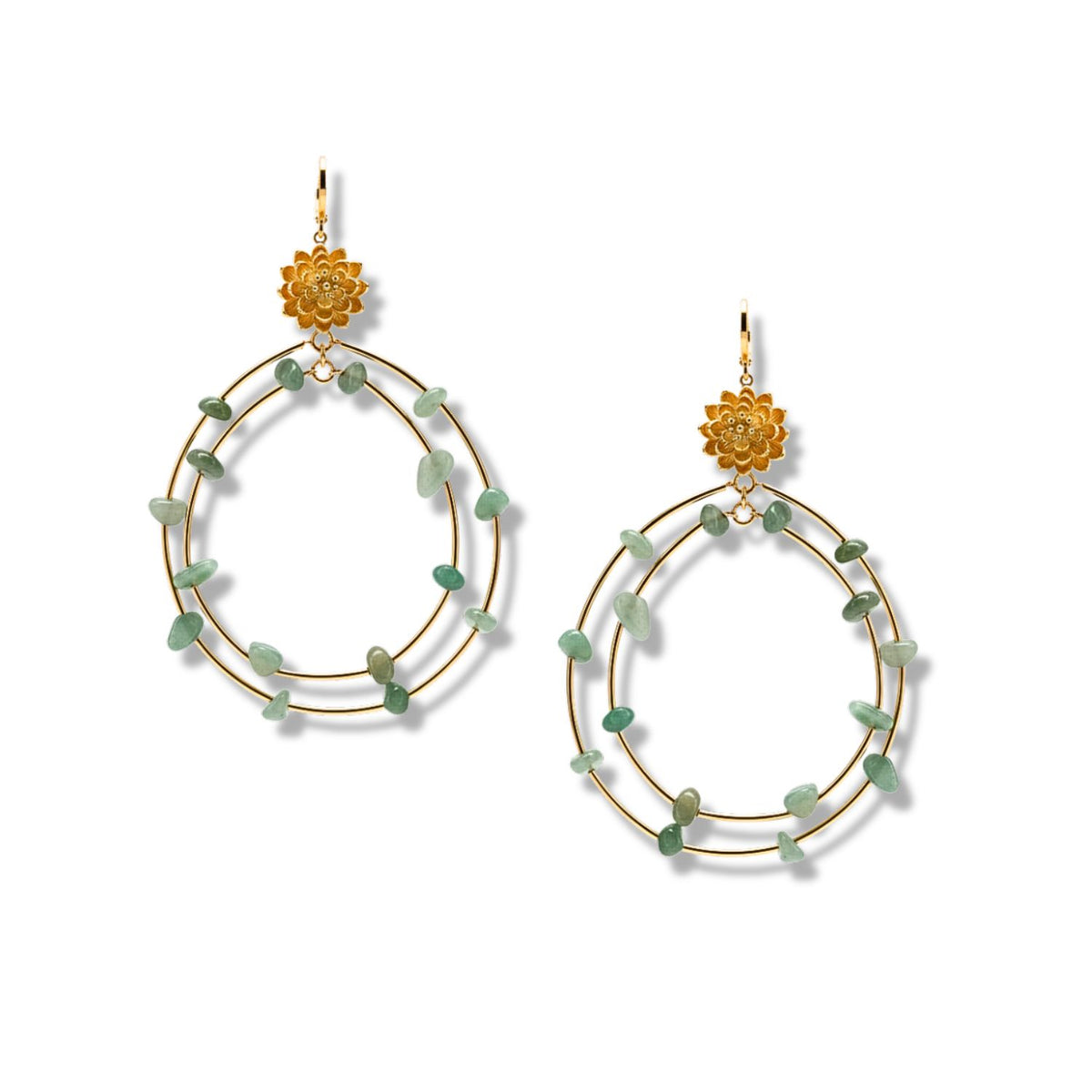 Lotus Dream Aventurine Chandelier イヤリング JAREDJAMIN製 ジュエリーオンライン feature two nested 18k ゴールド plated オーバル フープとグリーン aventurine beadsとlotus-inspired floral filigreeのためのan エレガント, nature-inspired look.