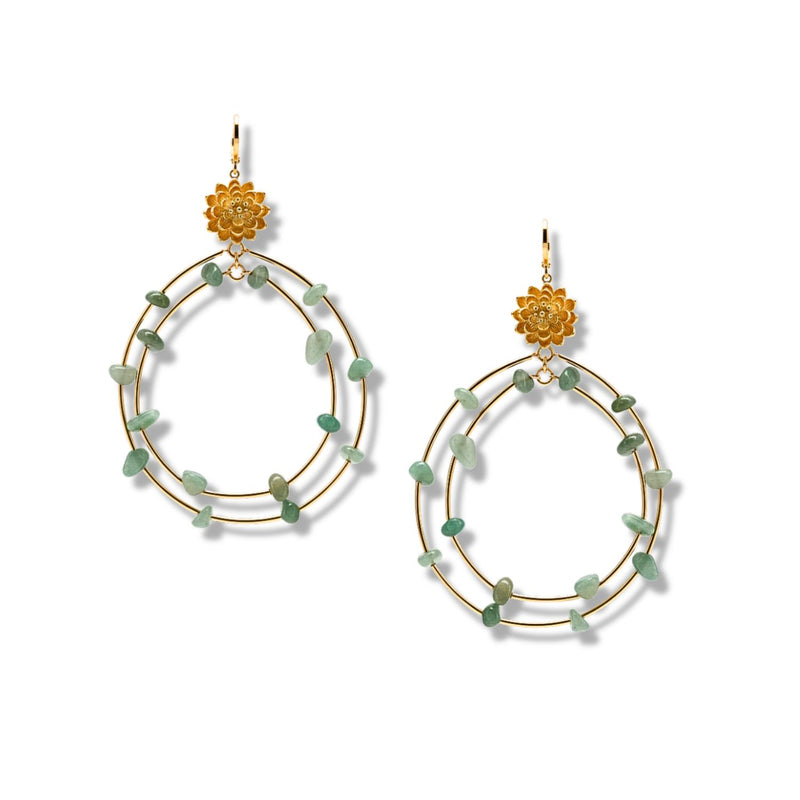 Lotus Dream Aventurine Chandelier イヤリング JAREDJAMIN製 ジュエリーオンライン feature two nested 18k ゴールド plated オーバル フープとグリーン aventurine beadsとlotus-inspired floral filigreeのためのan エレガント, nature-inspired look.