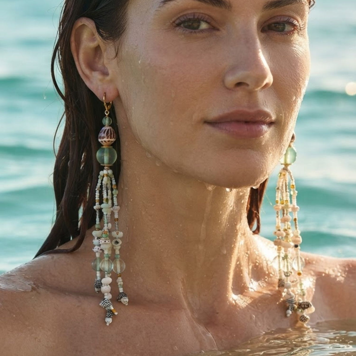 Sirena Fluorite and Marine Shell Tassel Earrings