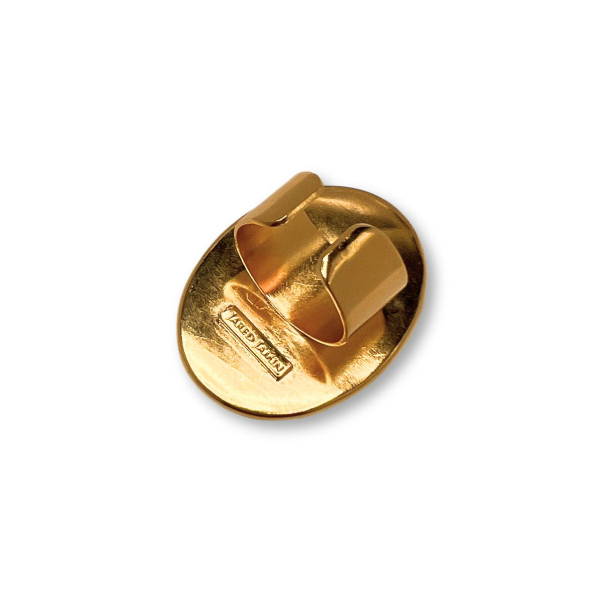 A sleek Stella Statement Ring in Black Agate from JAREDJAMIN Jewelry Online, featuring a smooth, reflective surface and bold design, displayed on a plain white background.