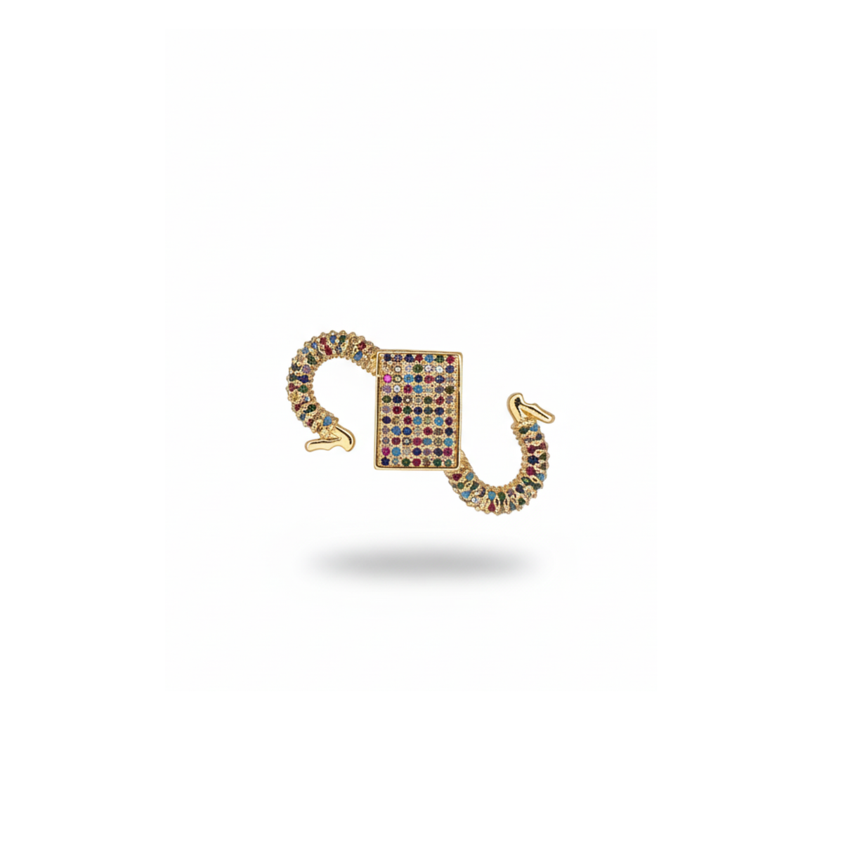 Hand-assembled in our West Hollywood studio, this 18k gold serpent ring sculpts a subtle curve, punctuated by twin snakeheads and a surface refracting multicolored Cubic Zirconia. Made in small, eco-conscious batches. Style Note: Elevates denim or sharp tailoring.
