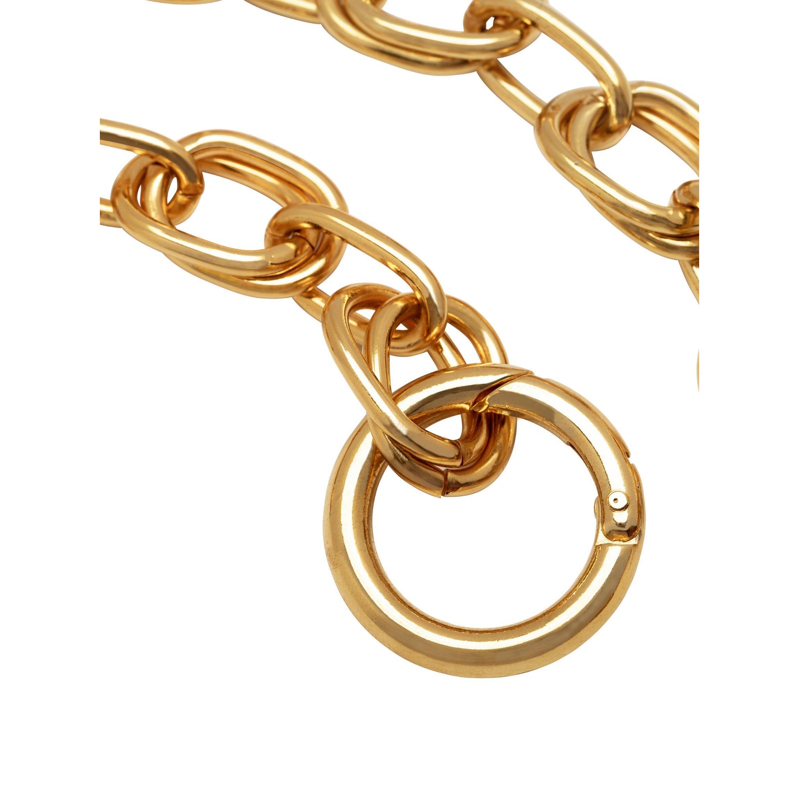 The JAREDJAMIN Jewelry Online Gold Large Circular Clicker Clasp earring, shown against a plain white background, features a smooth, shiny 18K gold-plated surface and a classic round design with a partially open clicker clasp.