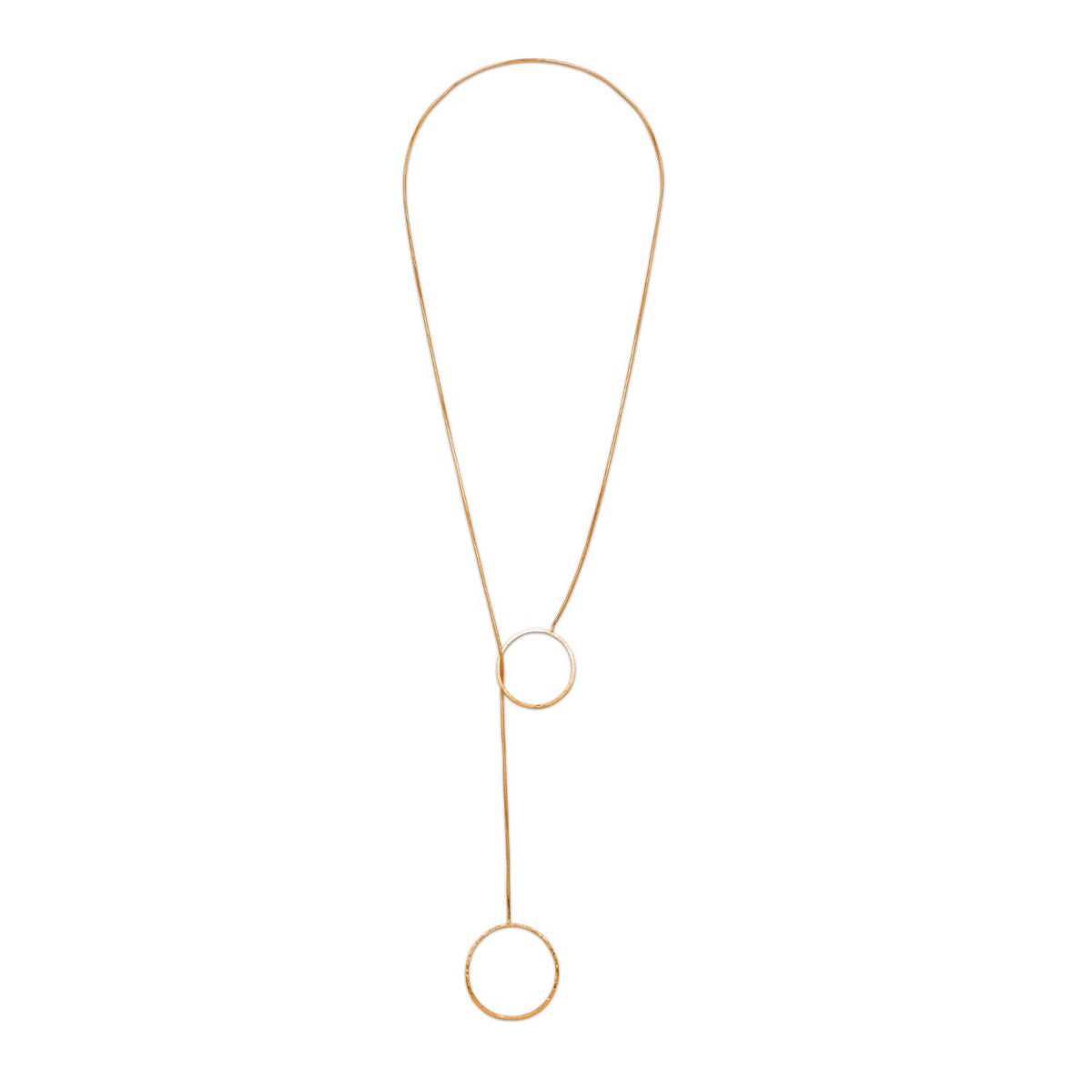 The Lindy Y-Necklace captures quiet geometry in a hand-assembled gold chain, punctuated by duo open circles. Sculpted in small batches at our West Hollywood studio with eco-minded precision. Style note: refracts from crisp shirting to silk after dark.