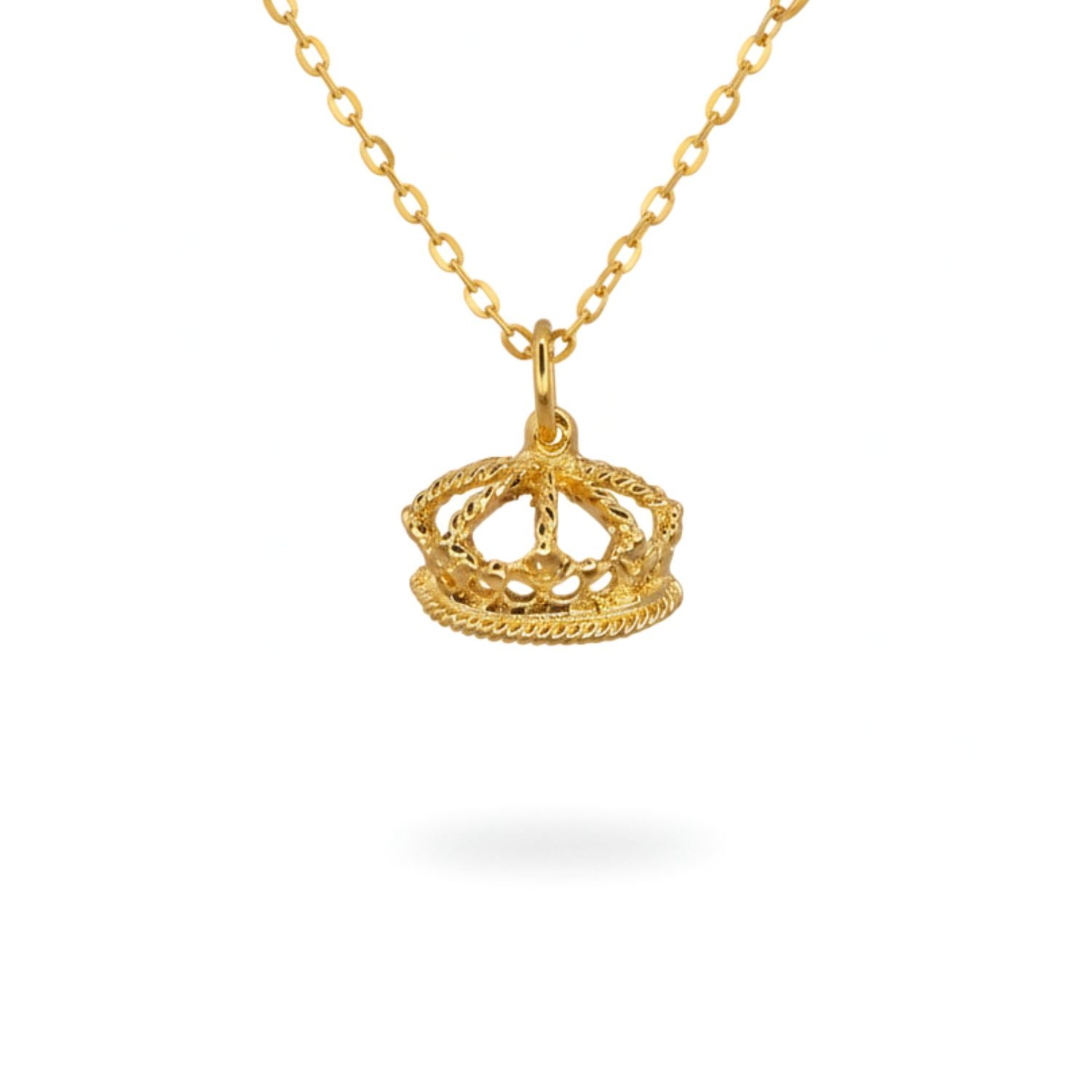 JAREDJAMIN Regina Crown Charm: A detailed 1-inch vintage crown pendant refinished in a high-polish 18k gold plate.