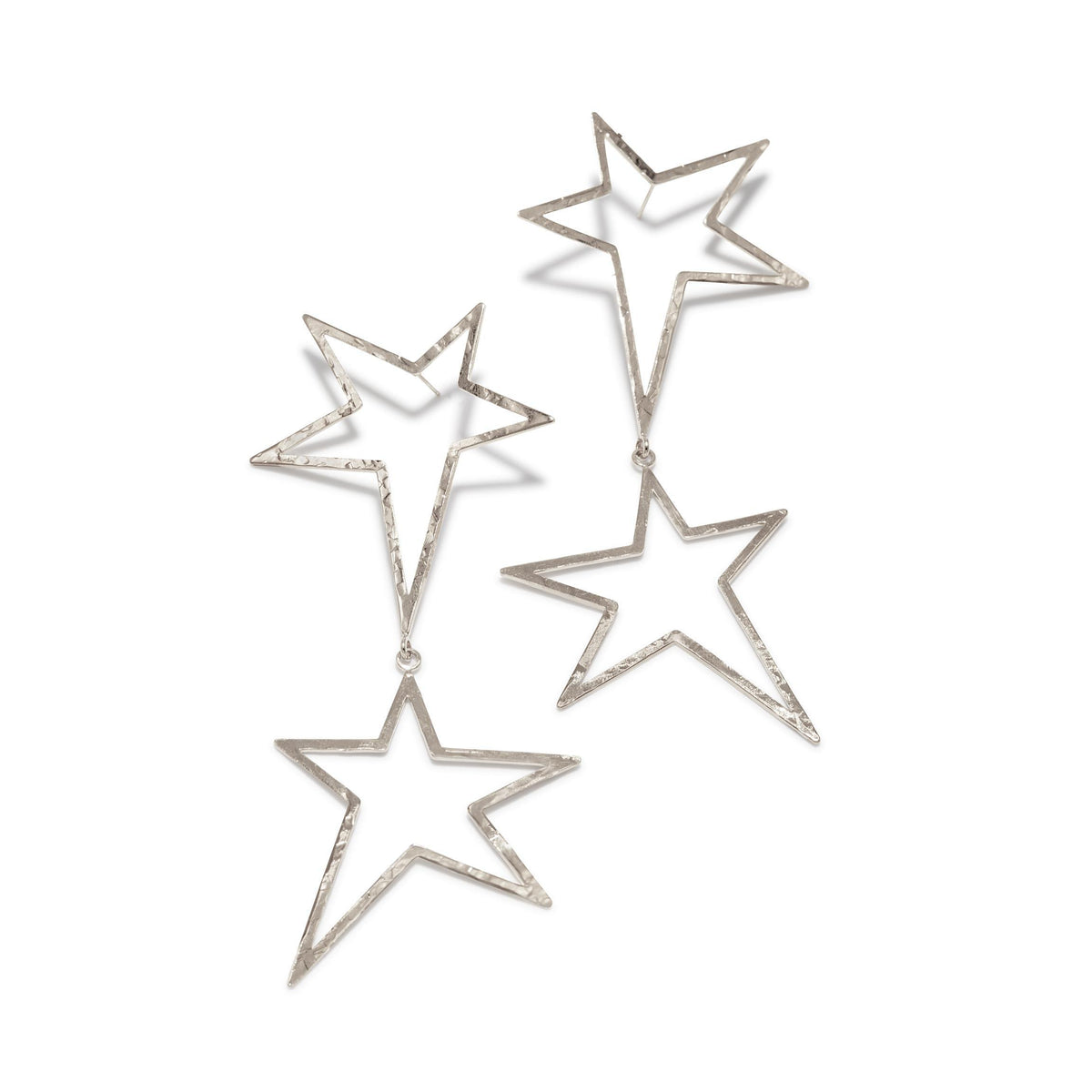シルバー Shooting スター Dust Dangle Post イヤリング JAREDJAMIN製 ジュエリーオンライン feature two open スター outlines の中の vertical line 付きの hammered finish, adding モダン ジオメトリック flair to their 光沢のある シルバー look.
