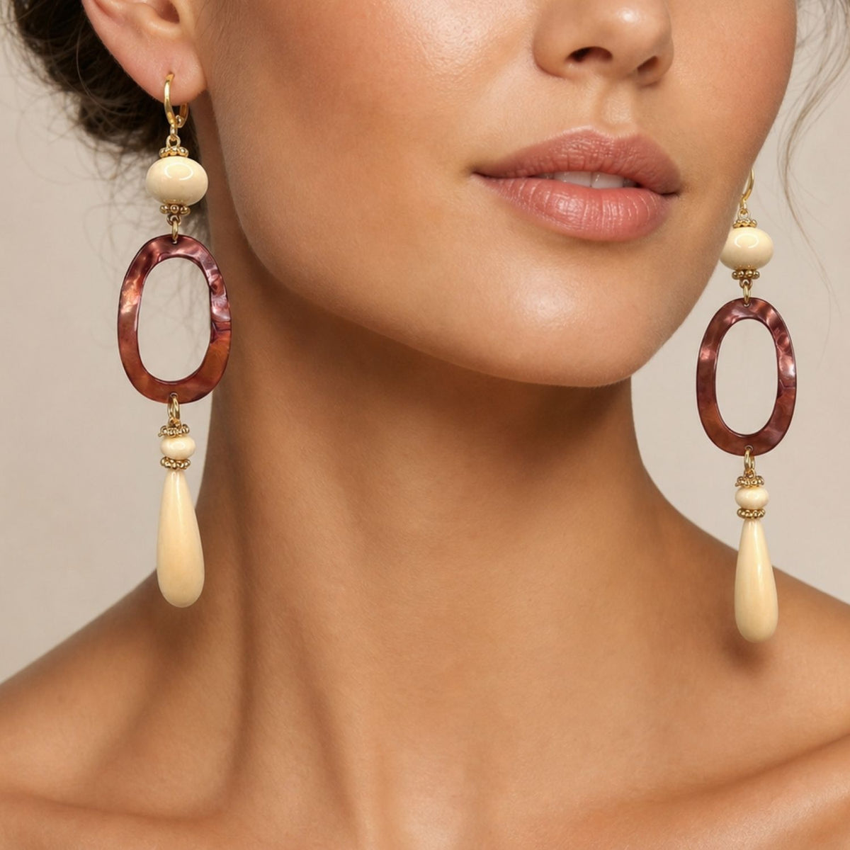 Selene Mother of Pearl & Synthetic Bone Drop Earrings