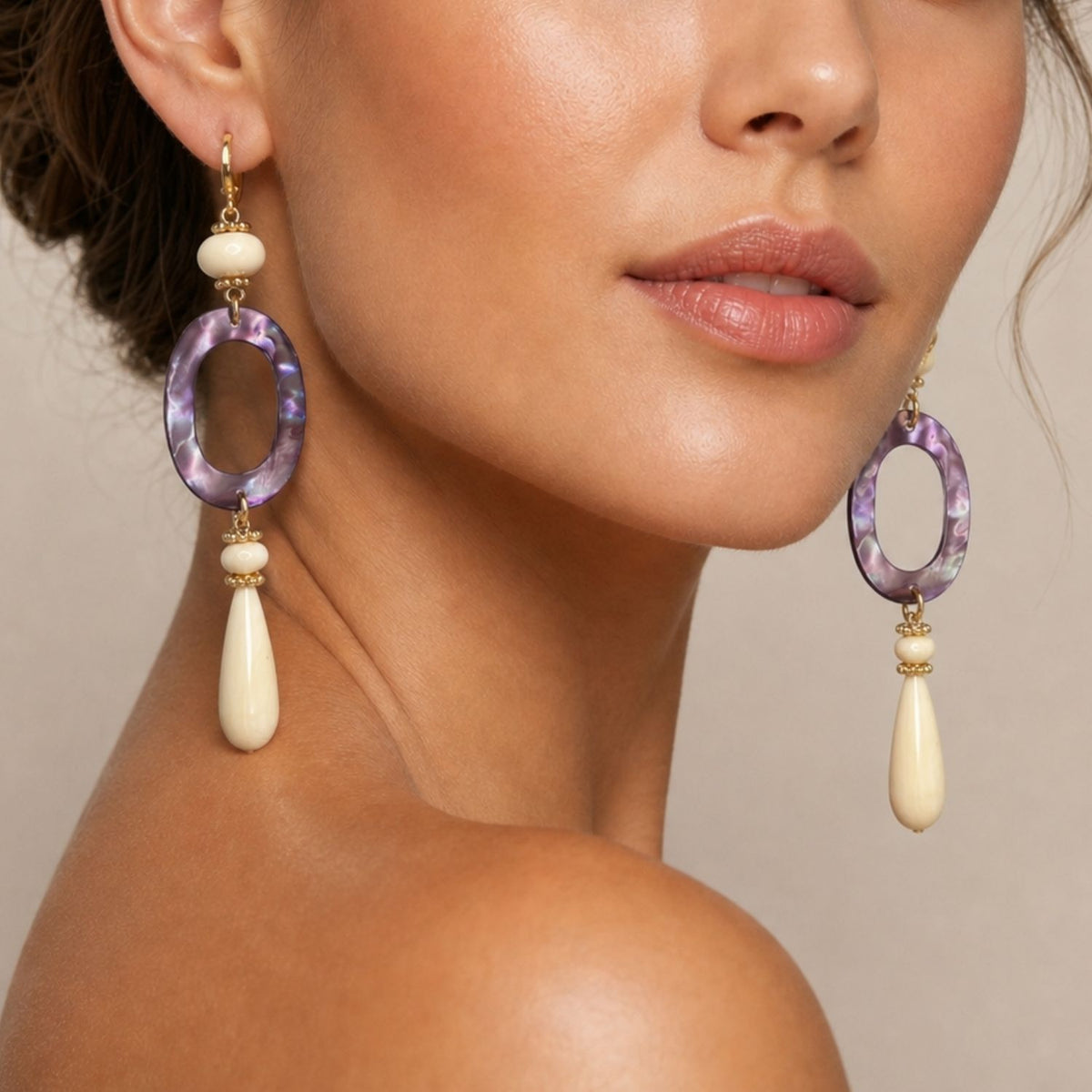 Selene Mother of Pearl & Synthetic Bone Drop Earrings