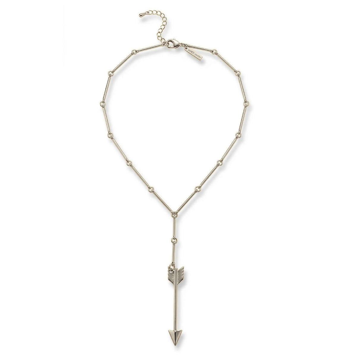 The Silver Archer Bar Link Necklace showcases sterling silver bar links, brushed finish beads, and a polished arrow pendant. Made in West Hollywood, this JAREDJAMIN Essential offers artisanal craftsmanship, sustainable luxury, and signature textures.