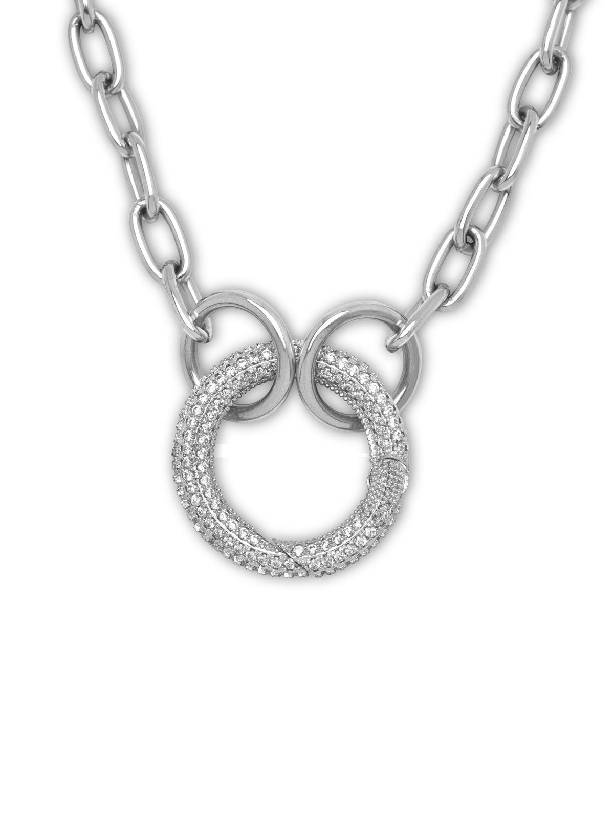 Silver Circular Pavé Clicker Clasp-Pendant Charms-JAREDJAMIN Jewelry Online-JAREDJAMIN