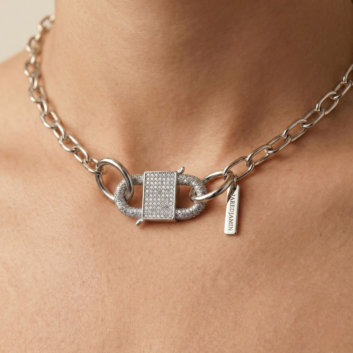 Silver Double Clasp Carabiner  Clear CZ