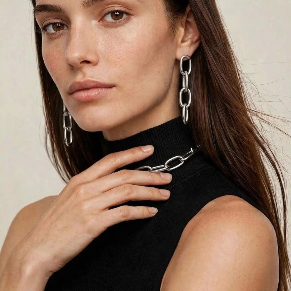 Silver Everly Drop Chain Post Earrings