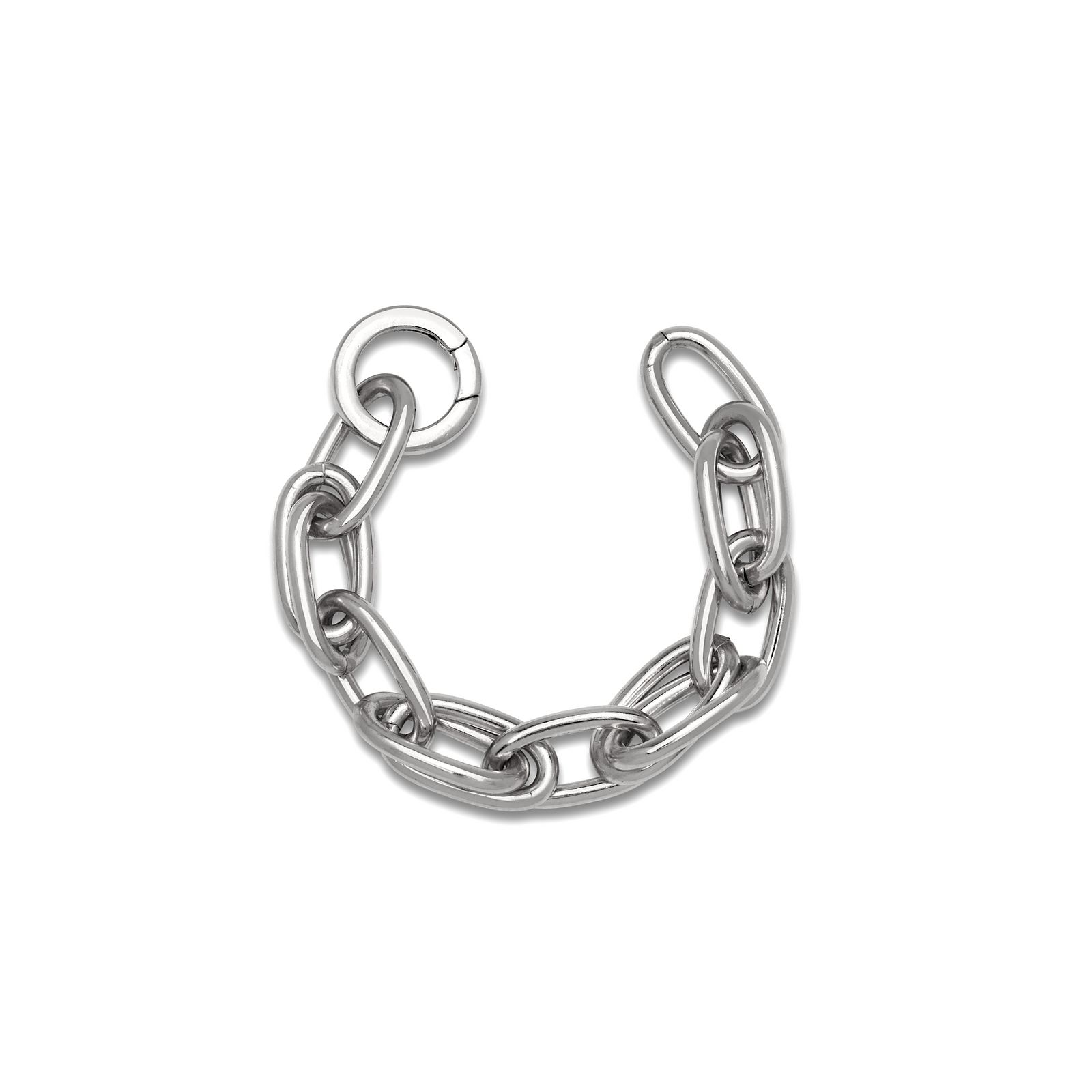 The Silver Everly Every Other Bracelet from JAREDJAMIN Jewelry Online is a silver plated piece featuring a double link chain, ring, and detachable clasp.