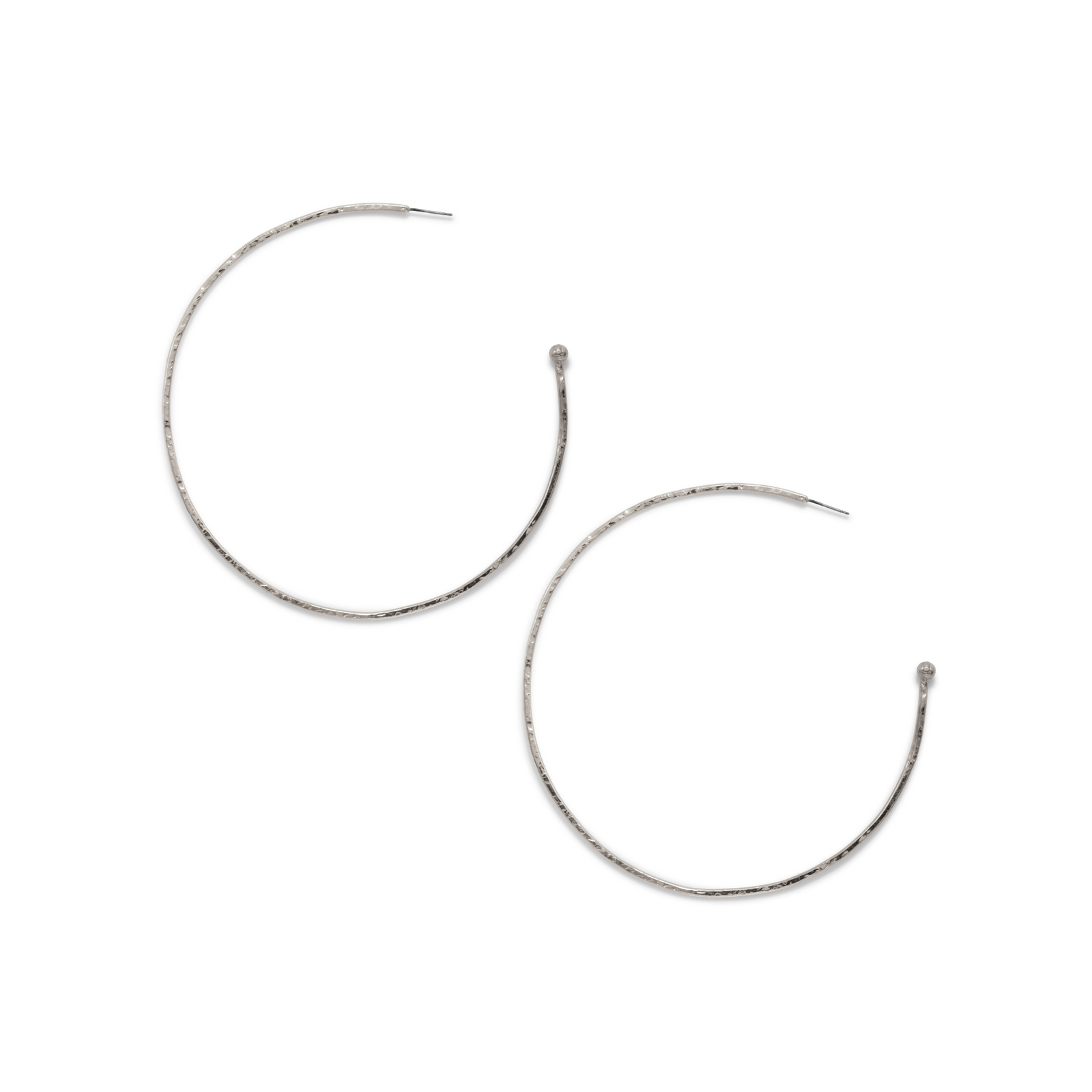 The JAREDJAMIN Jewelry Online Silver Large Hooptastic Hoop Post Earrings feature a slightly hammered texture, nearly complete circles, and secure posts, shown against a plain white background.