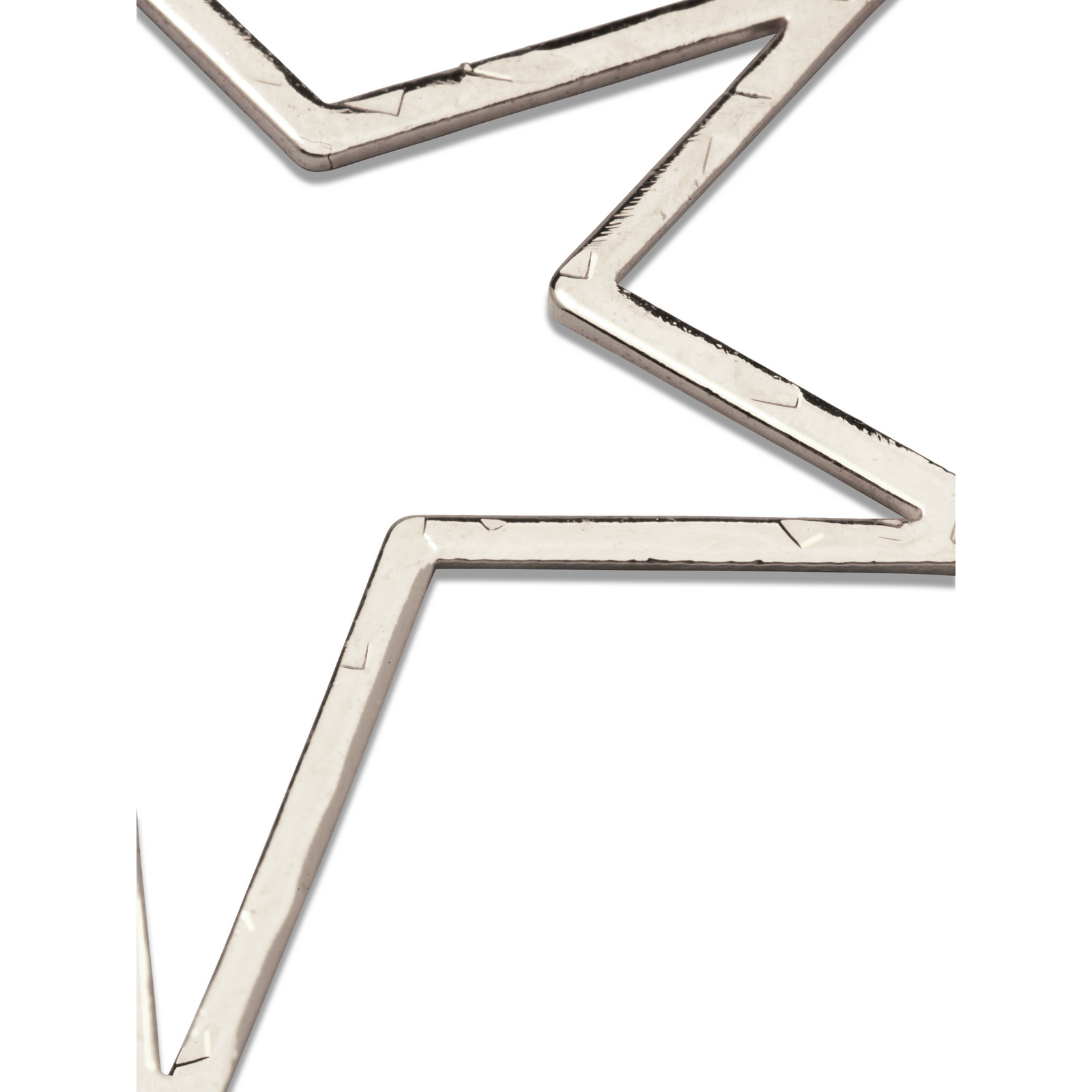 The Silver Large Shooting Star Pendant Charm by JAREDJAMIN Jewelry Online features a silver asymmetrical five-pointed star with a hammered texture and elongated lower right point, ideal for pendant or women's earring charms against a white background.