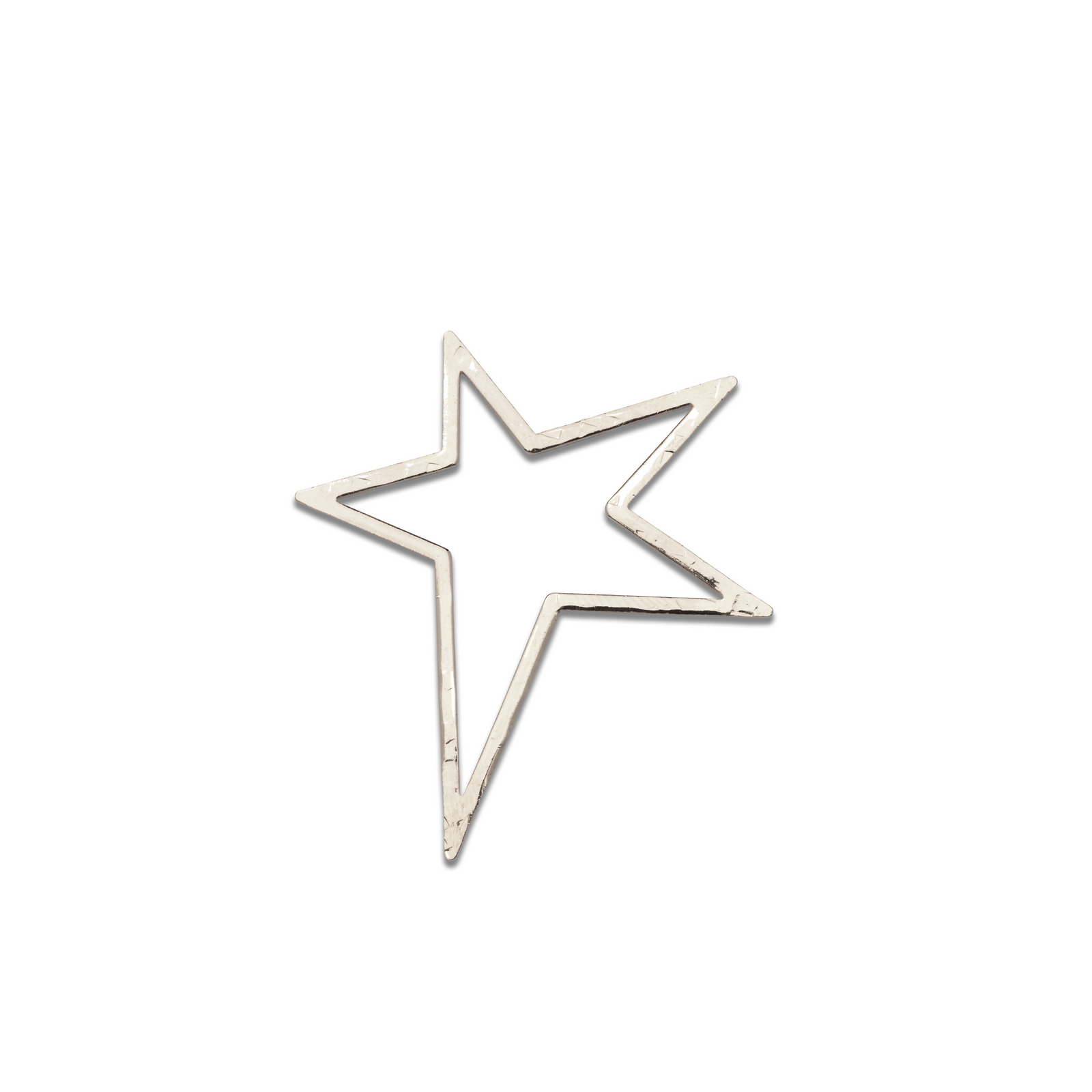 The Silver Large Shooting Star Pendant Charm by JAREDJAMIN Jewelry Online features a silver asymmetrical five-pointed star with a hammered texture and elongated lower right point, ideal for pendant or women's earring charms against a white background.