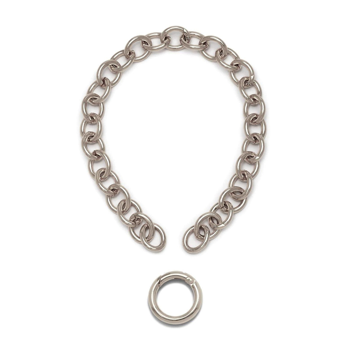 The Parker Chain Necklace by JAREDJAMIN Jewelry Online features thick, large round silver links in a partial oval choker style with a separate circular clasp, displayed against a plain white background.