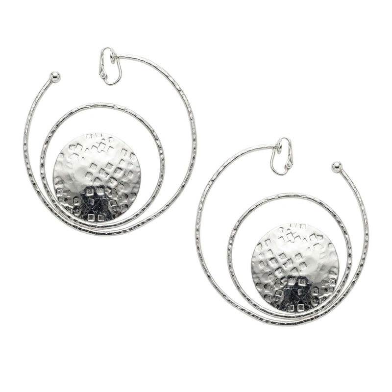 Silver Peacock Clip On Hoop Earrings
