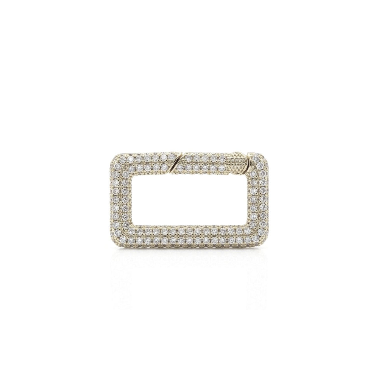 High-resolution studio shot of the high-polish silver plate JAREDJAMIN Pavé Rectangular Clicker Clasp displayed flat against a white background, showing its rectangular pavé CZ frame.