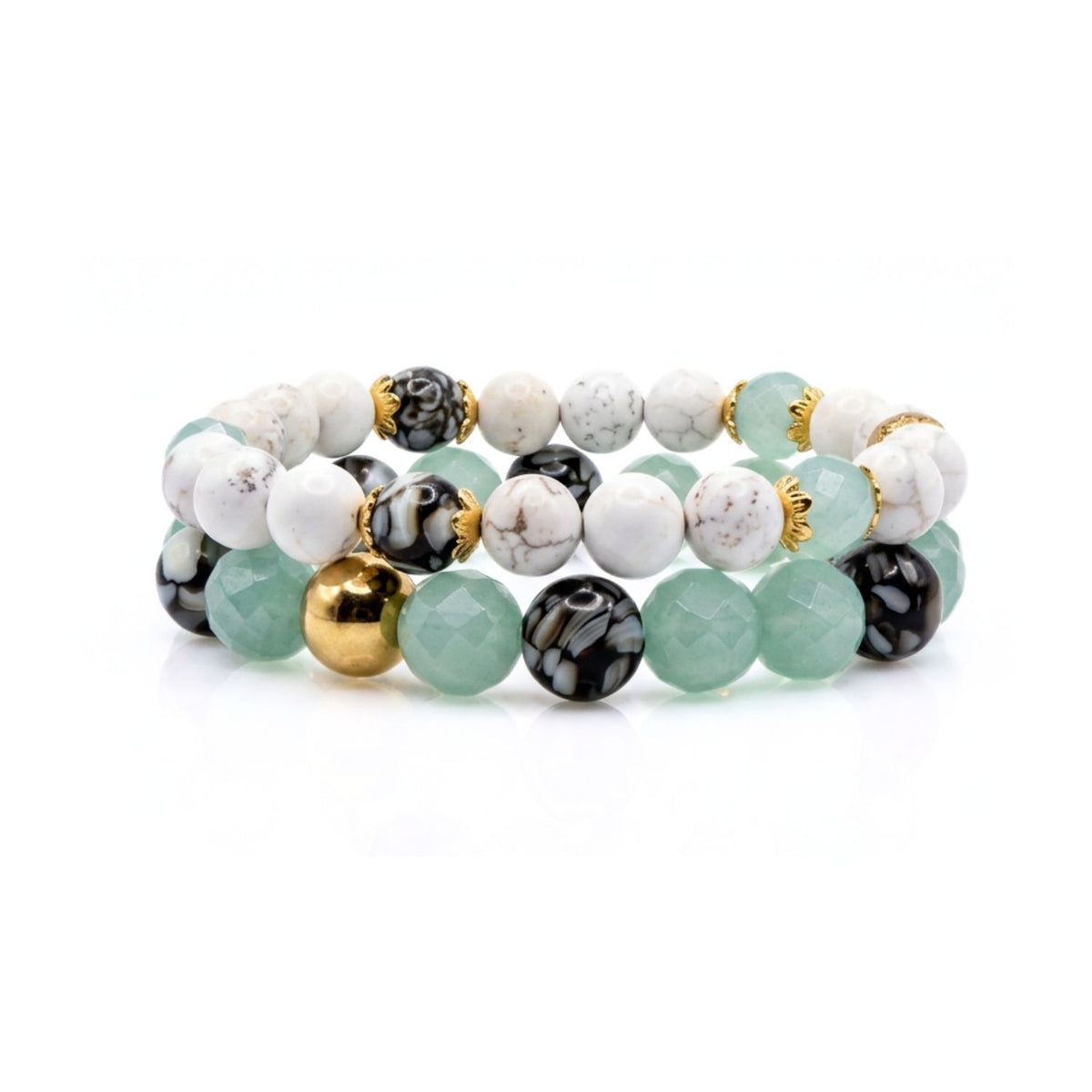 Sirena Green Quartz and Inlaid Shell Bracelet Set