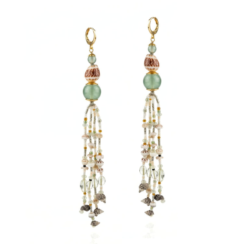 Sirena Fluorite and Marine Shell Tassel Earrings