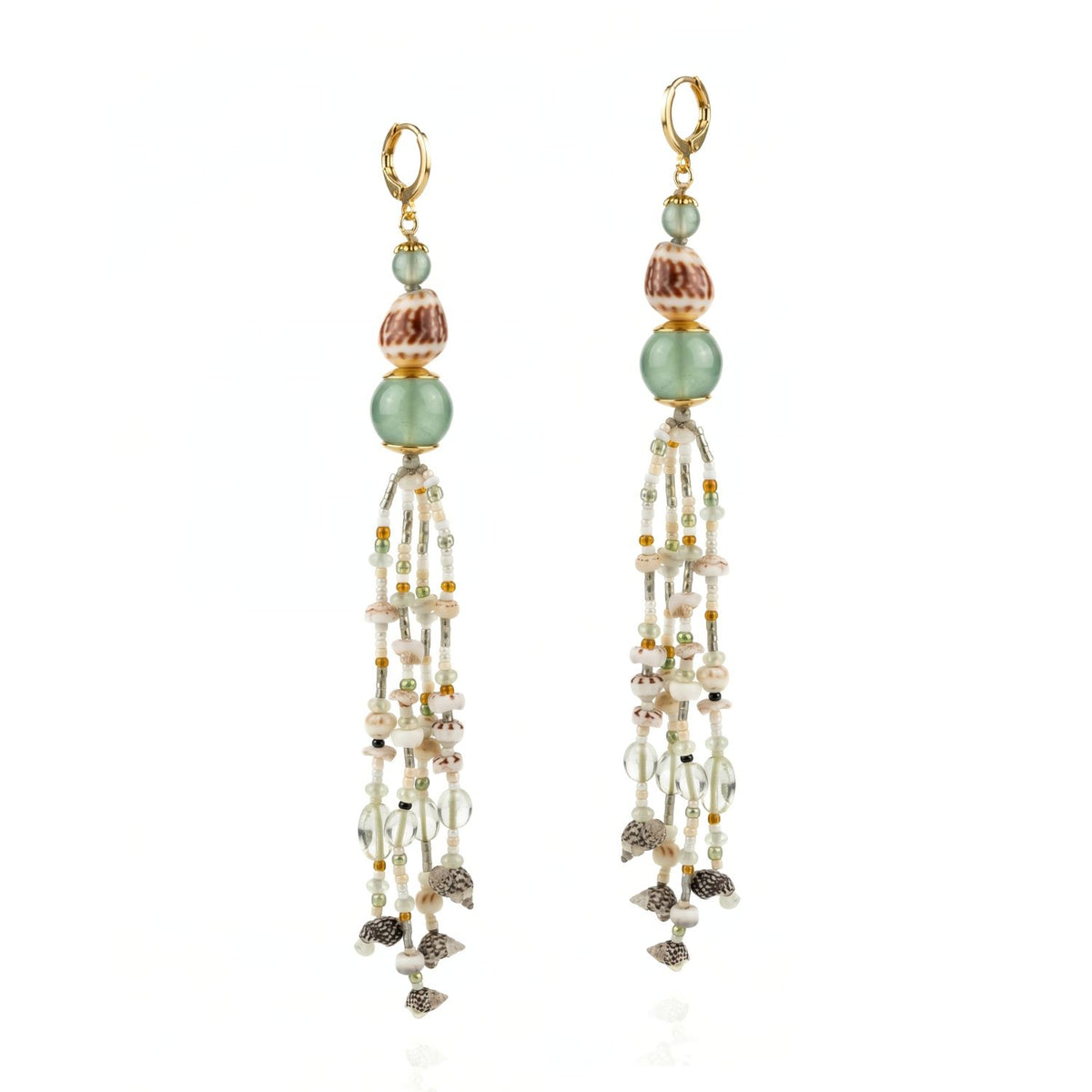 Sirena Fluorite and Marine Shell Tassel Earrings